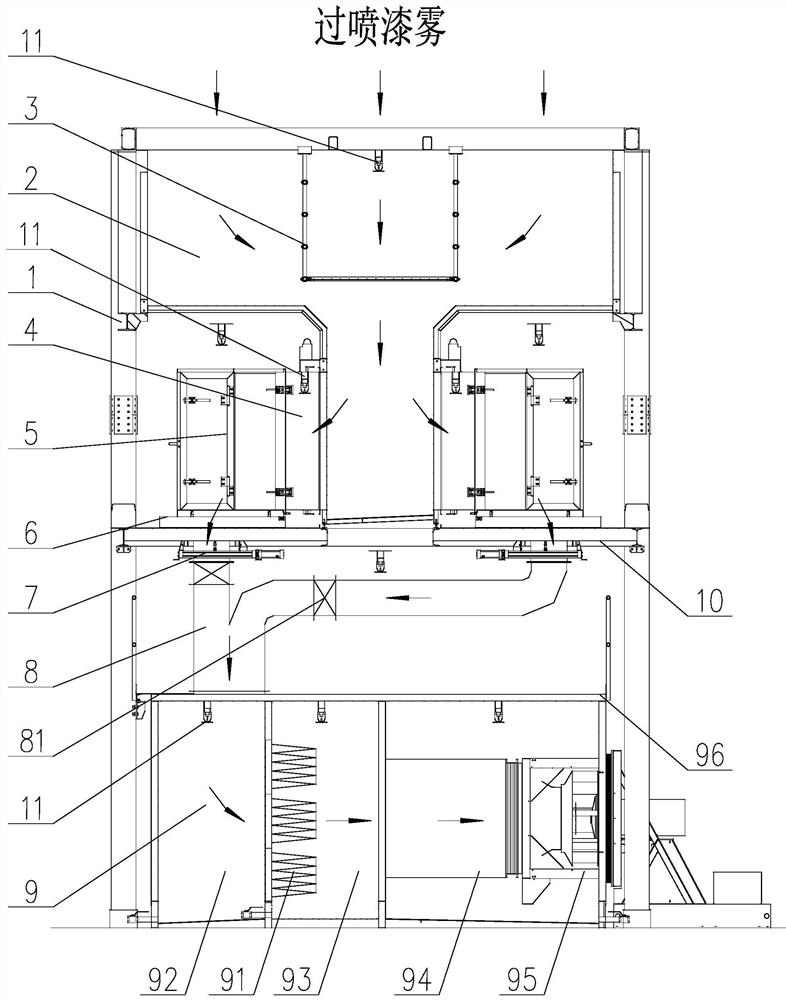 Automobile coating over-spray mist dry-type trapping system