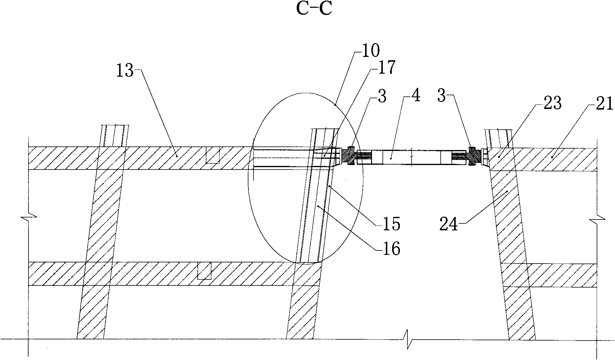 Construction method for releasing strong restraint stress of steel connecting rods of oblique and stiffened concrete structures