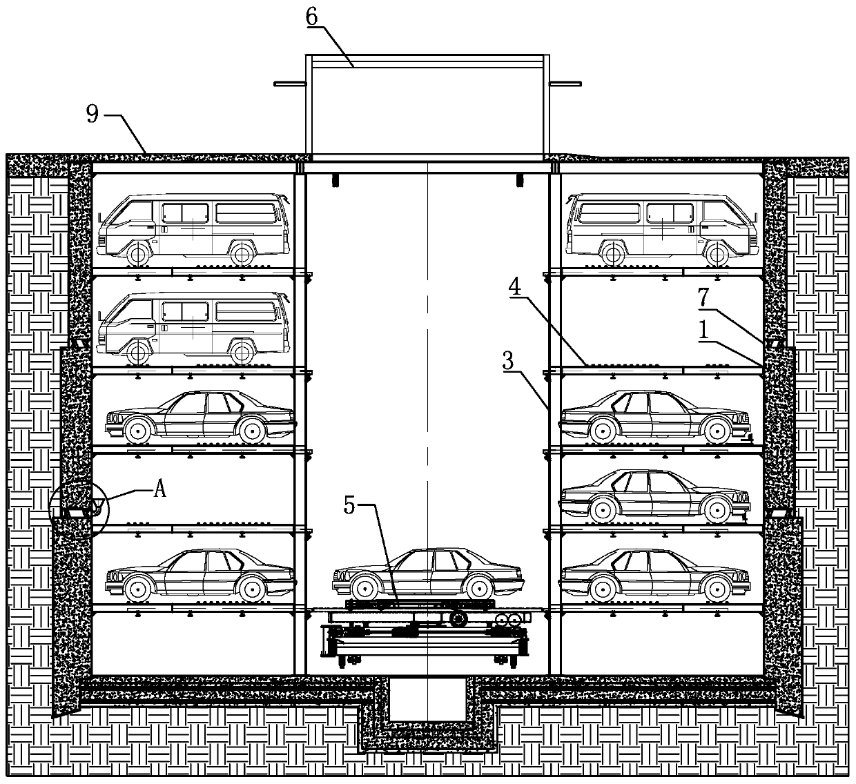 Foundation structure of open caisson stereo garage