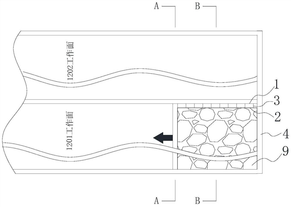 A gob-side entry retaining method for three-seam periodical top cutting in the transition support area to form a side of the roadway