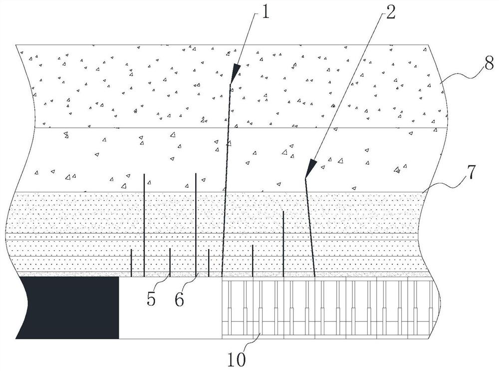 A gob-side entry retaining method for three-seam periodical top cutting in the transition support area to form a side of the roadway