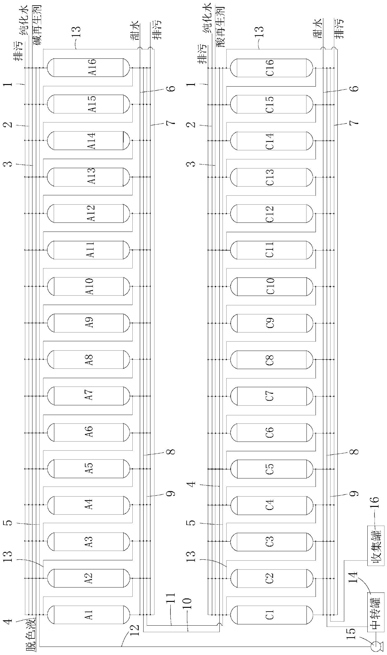 Continuous ion exchange system for xylose production and using method thereof