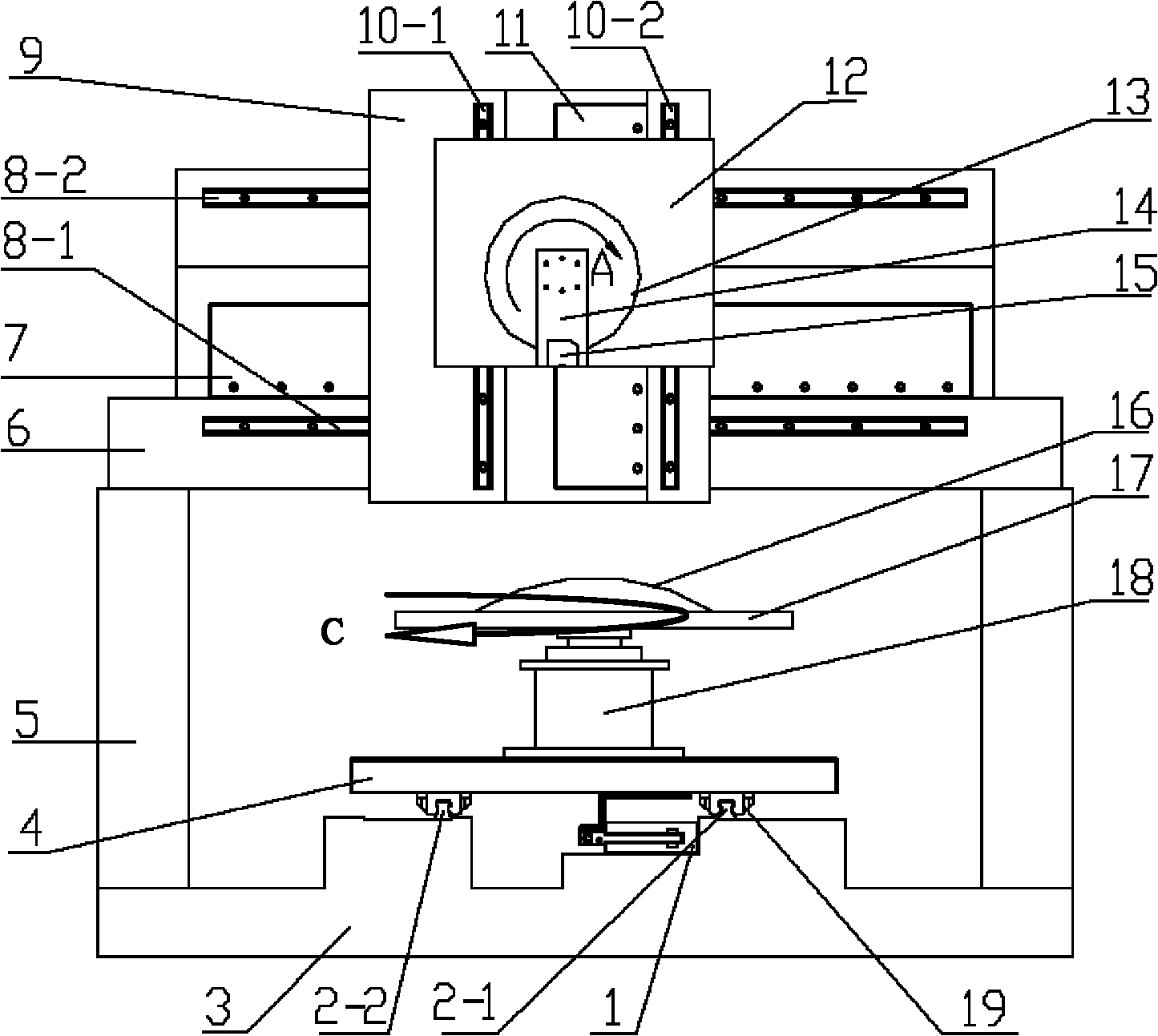 Five-axis optical aspheric surface detection device driven by linear motor