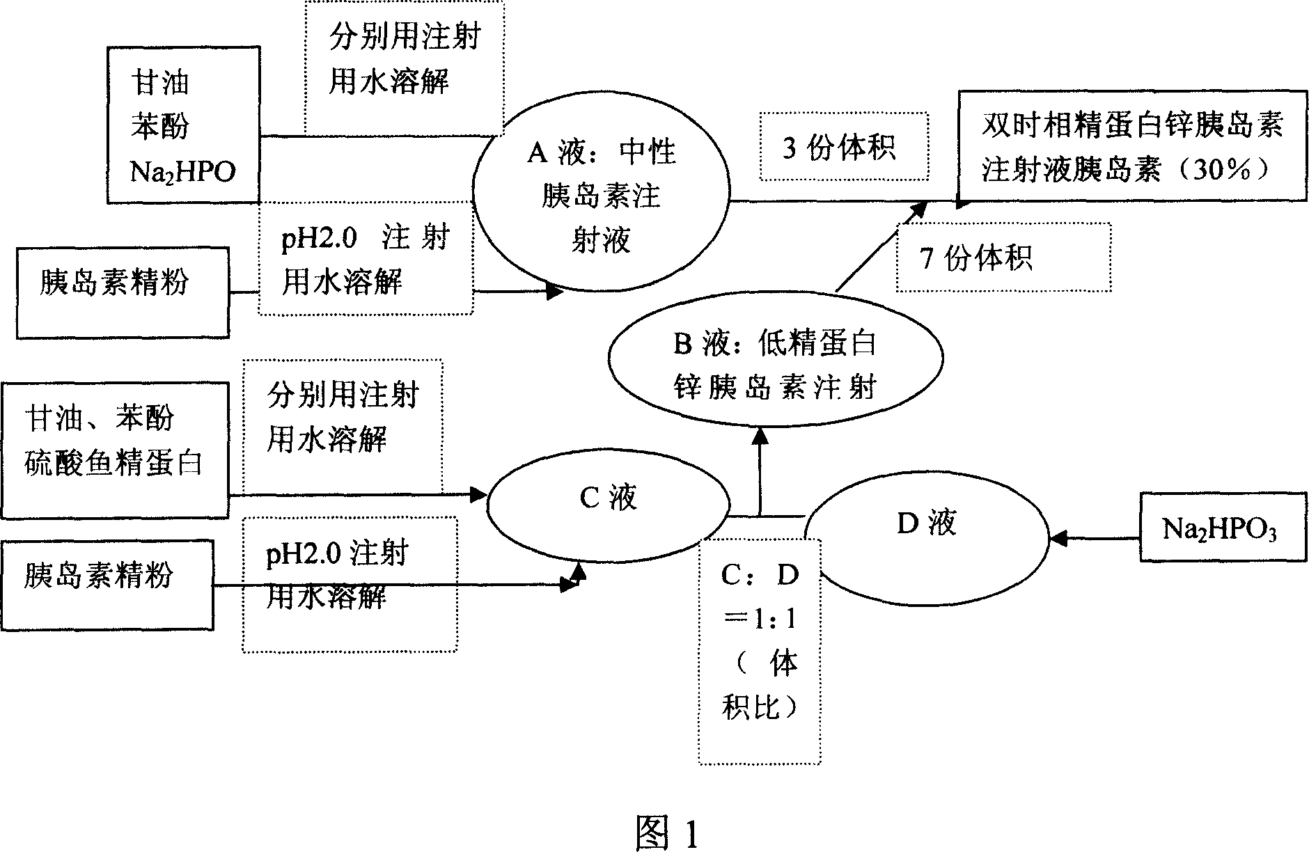 Double timephase neo-insulin zinc injection (30%) and its prepn process