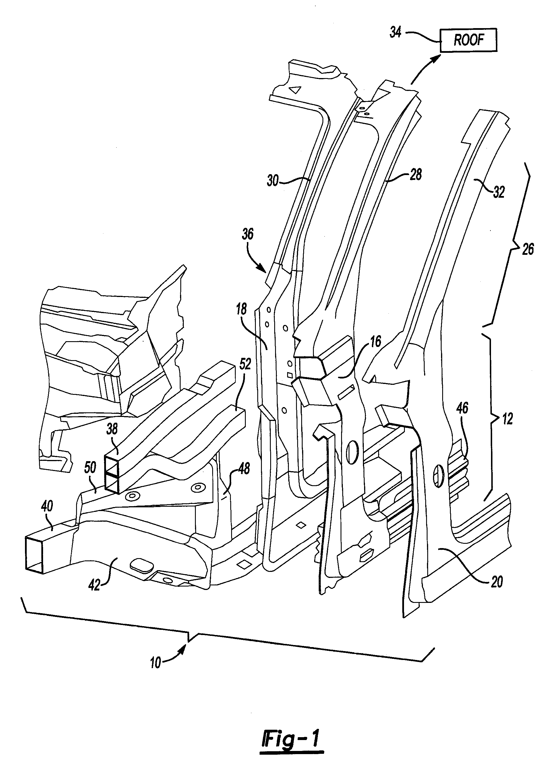 Vehicle frame with offset load path to a hinge pillar and rocker