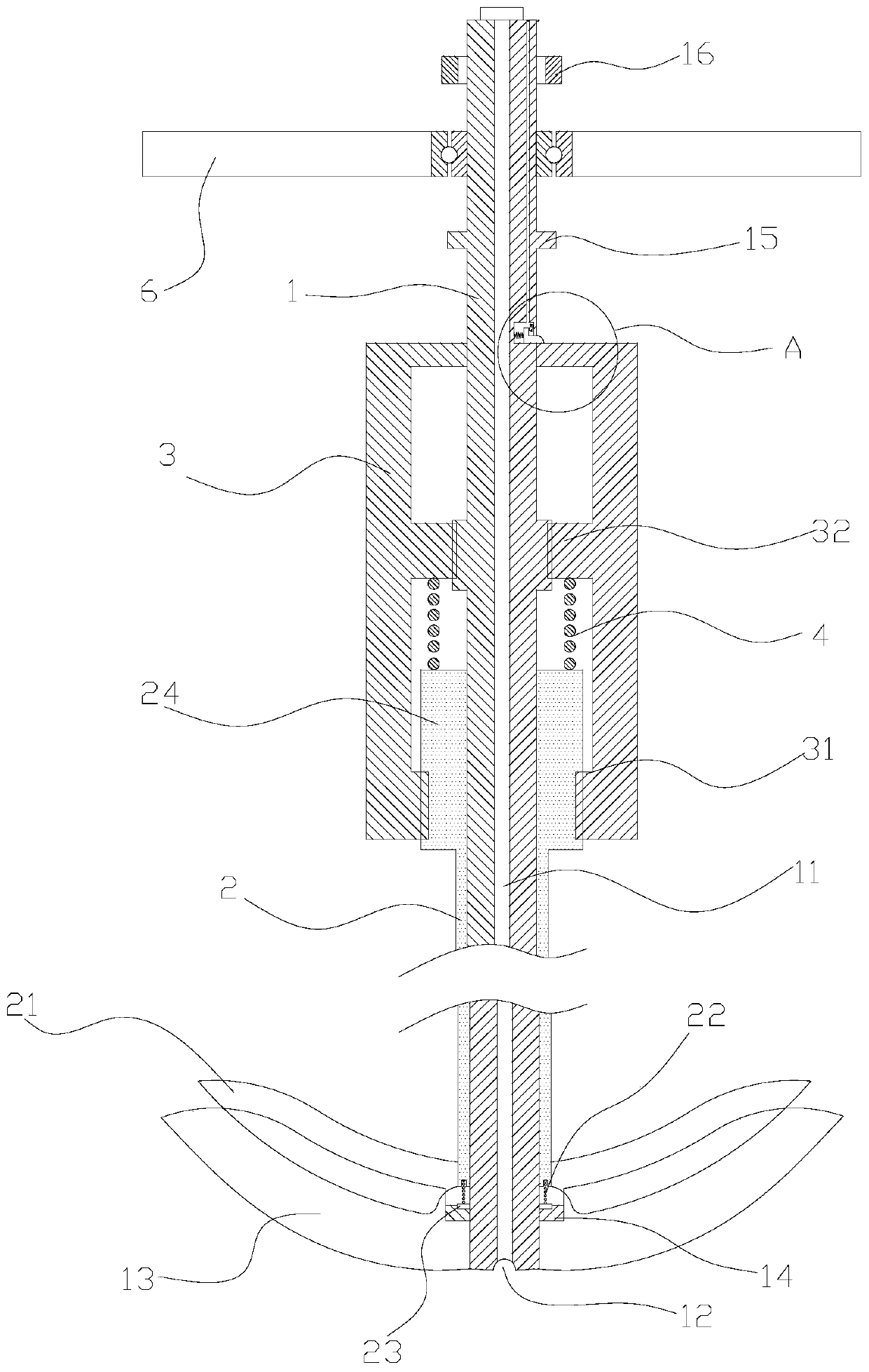 Stirring shaft with stirring and grinding functions