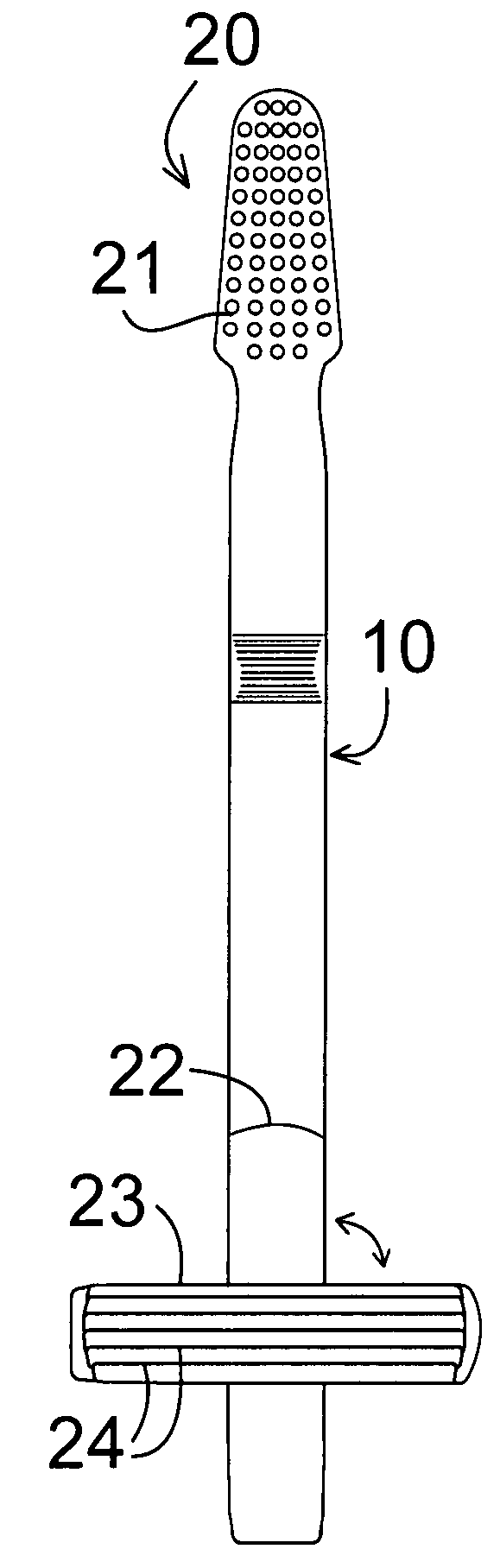 Combination toothbrush and pivotable tongue scraper