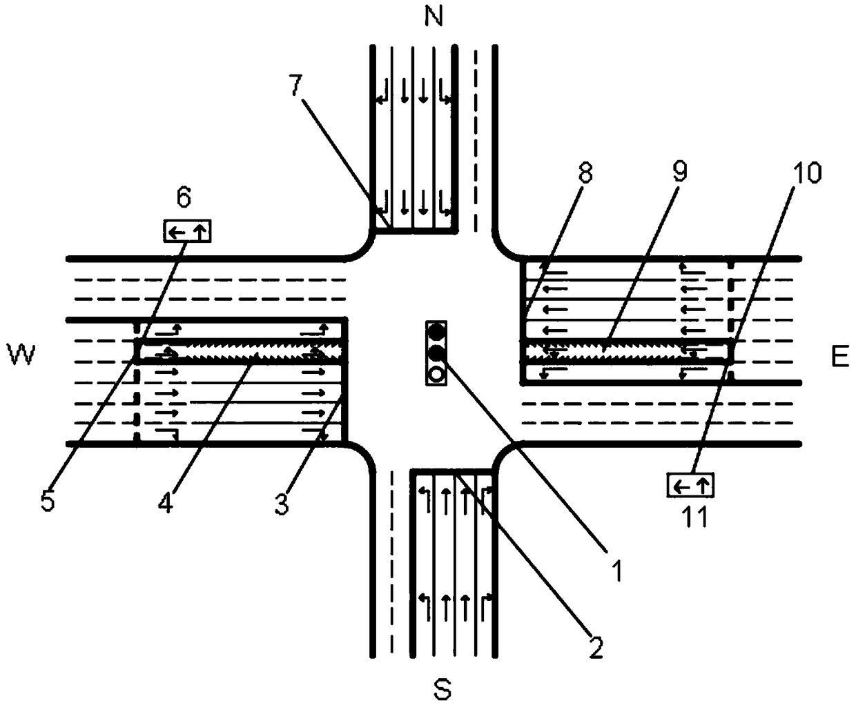 Guide lane signal control method for realizing go-straight and left turning changing at road intersection