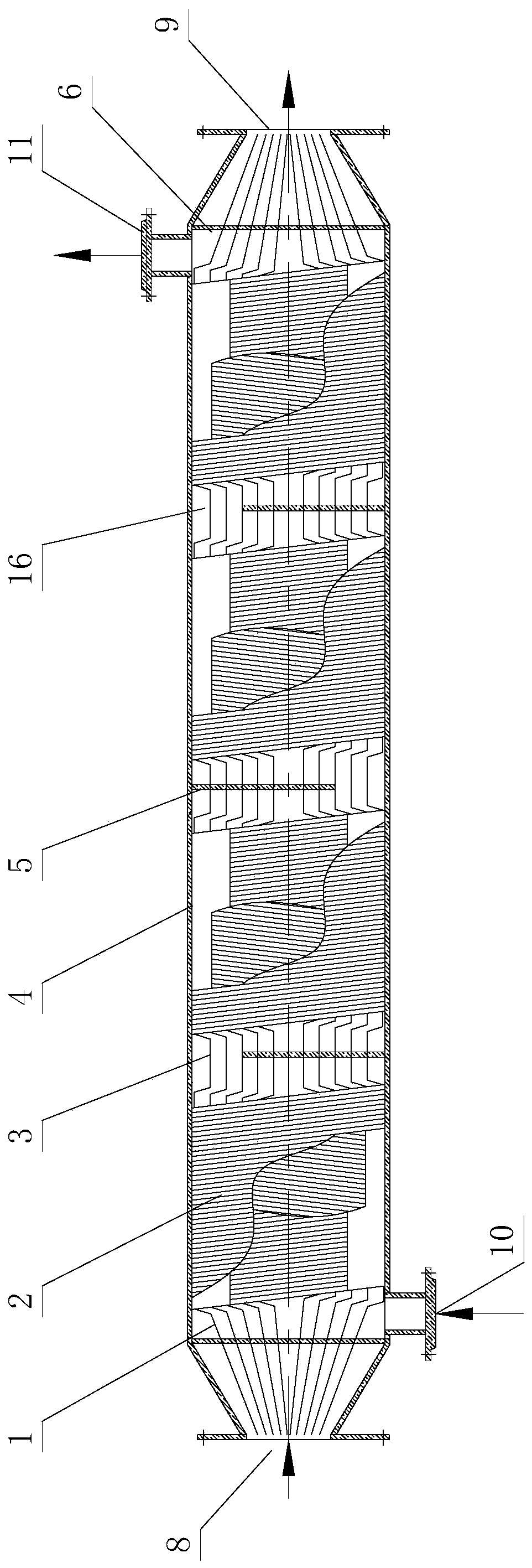 Wound tube heat exchanger with baffle plates