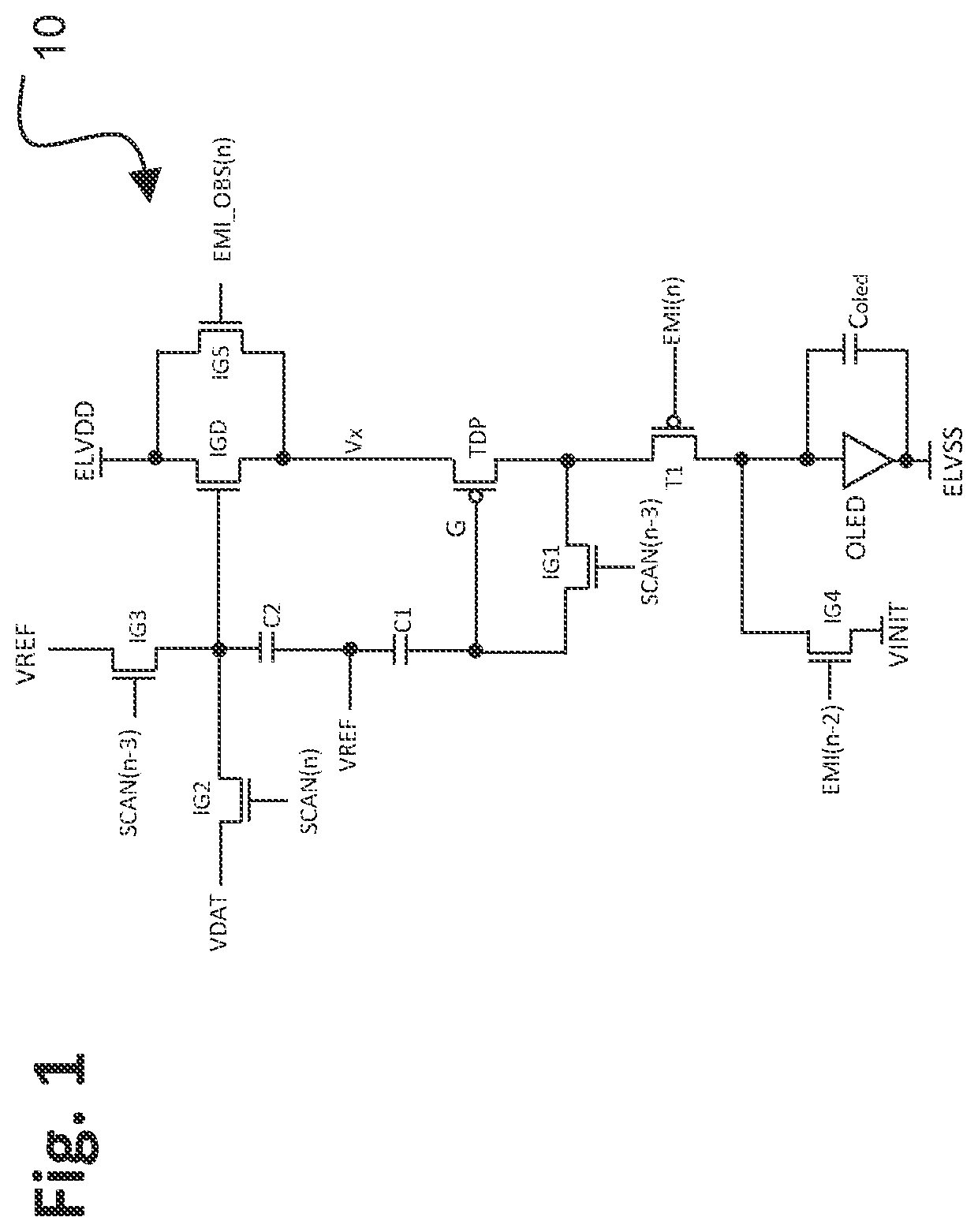 TFT pixel threshold voltage compensation circuit with a source follower