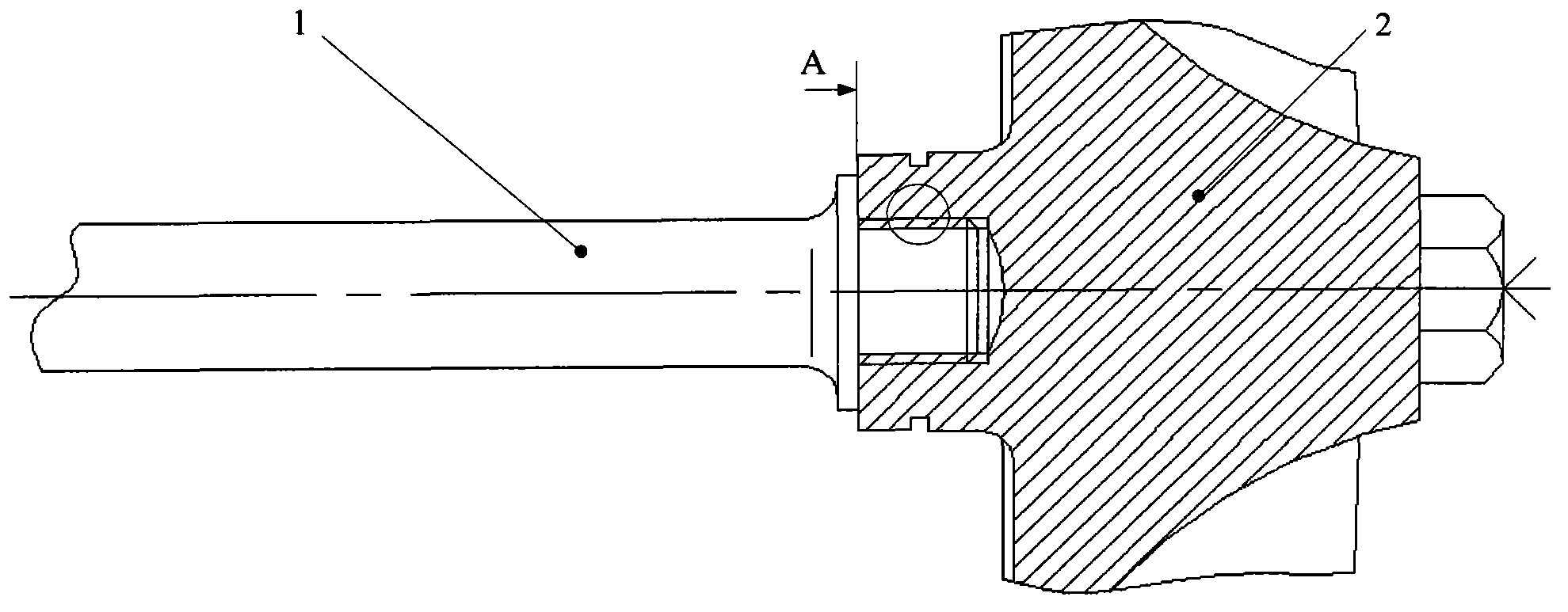 Bi-arc self-locking interference threaded connection method and structure for titanium aluminum turbine and spindle