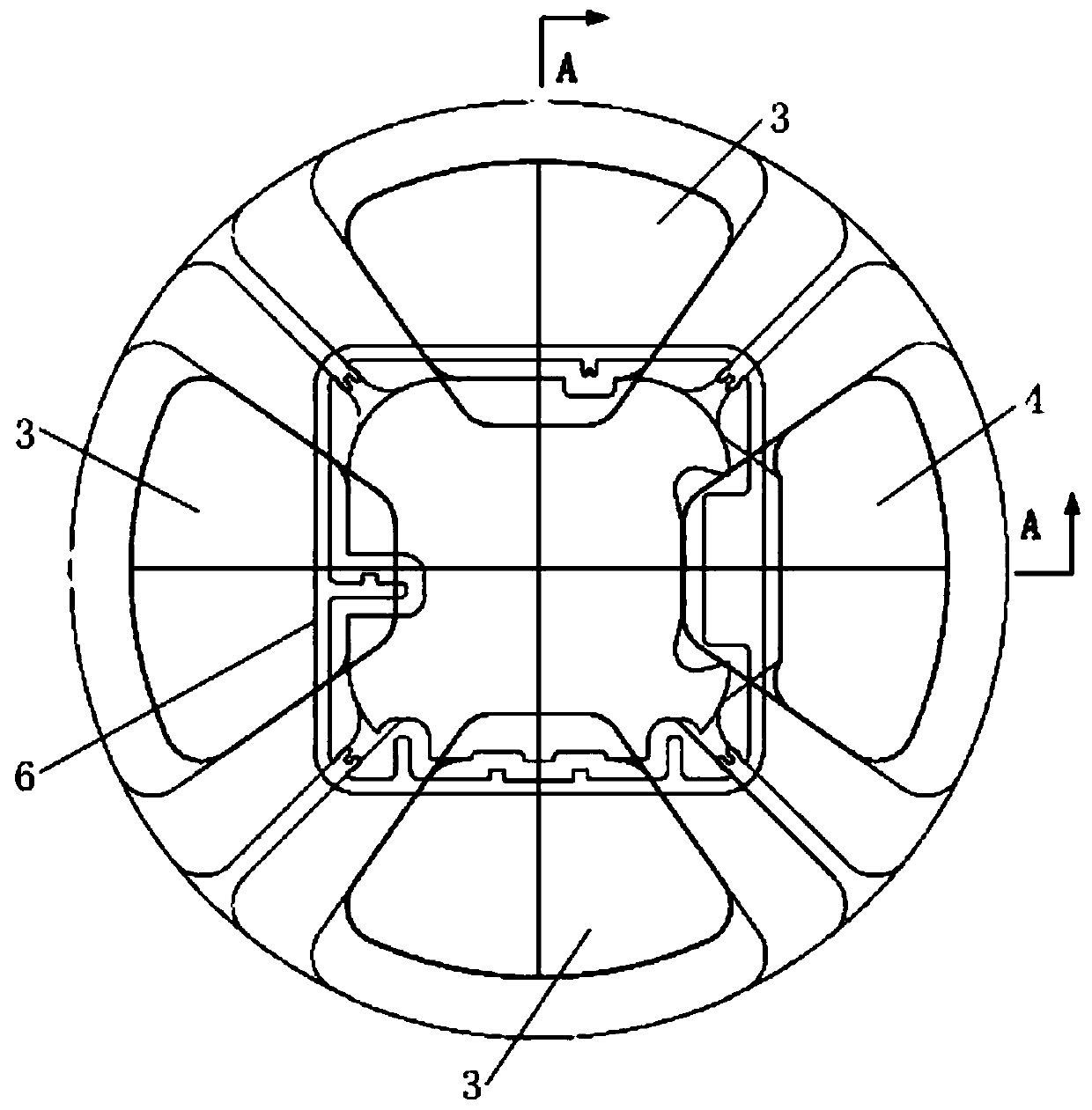 A rectangular aluminum alloy forming die with a protruding part