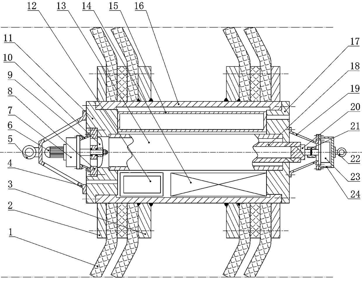 An in-pipe energy supply device with a turbine