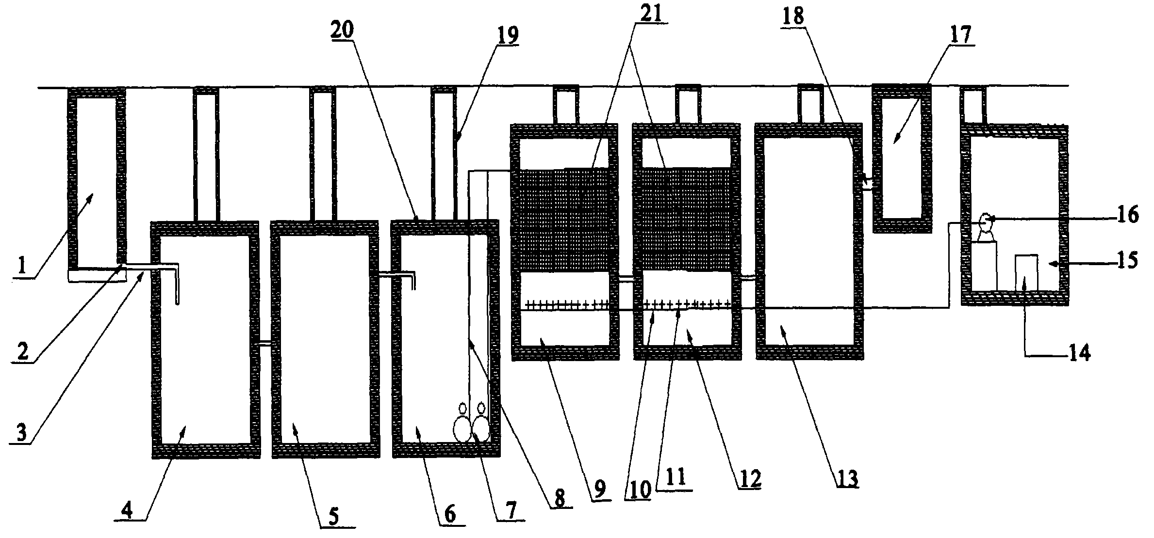 Domestic sewage bioreaction treatment and recycling system