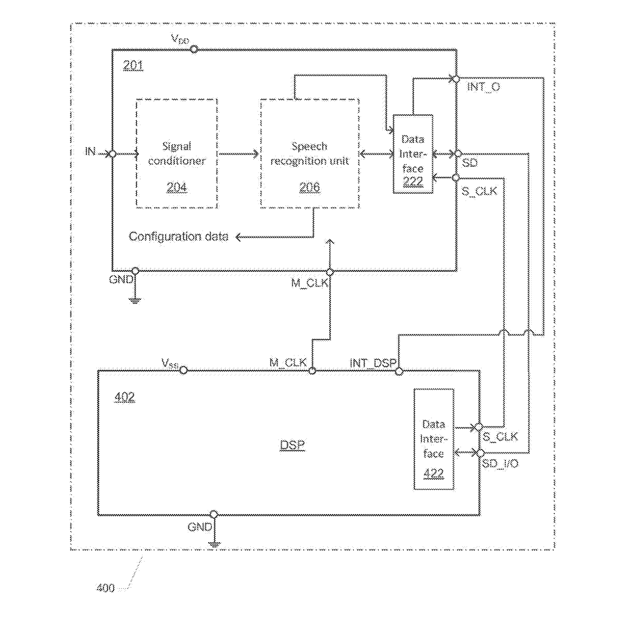 Microphone circuit assembly and system with speech recognition