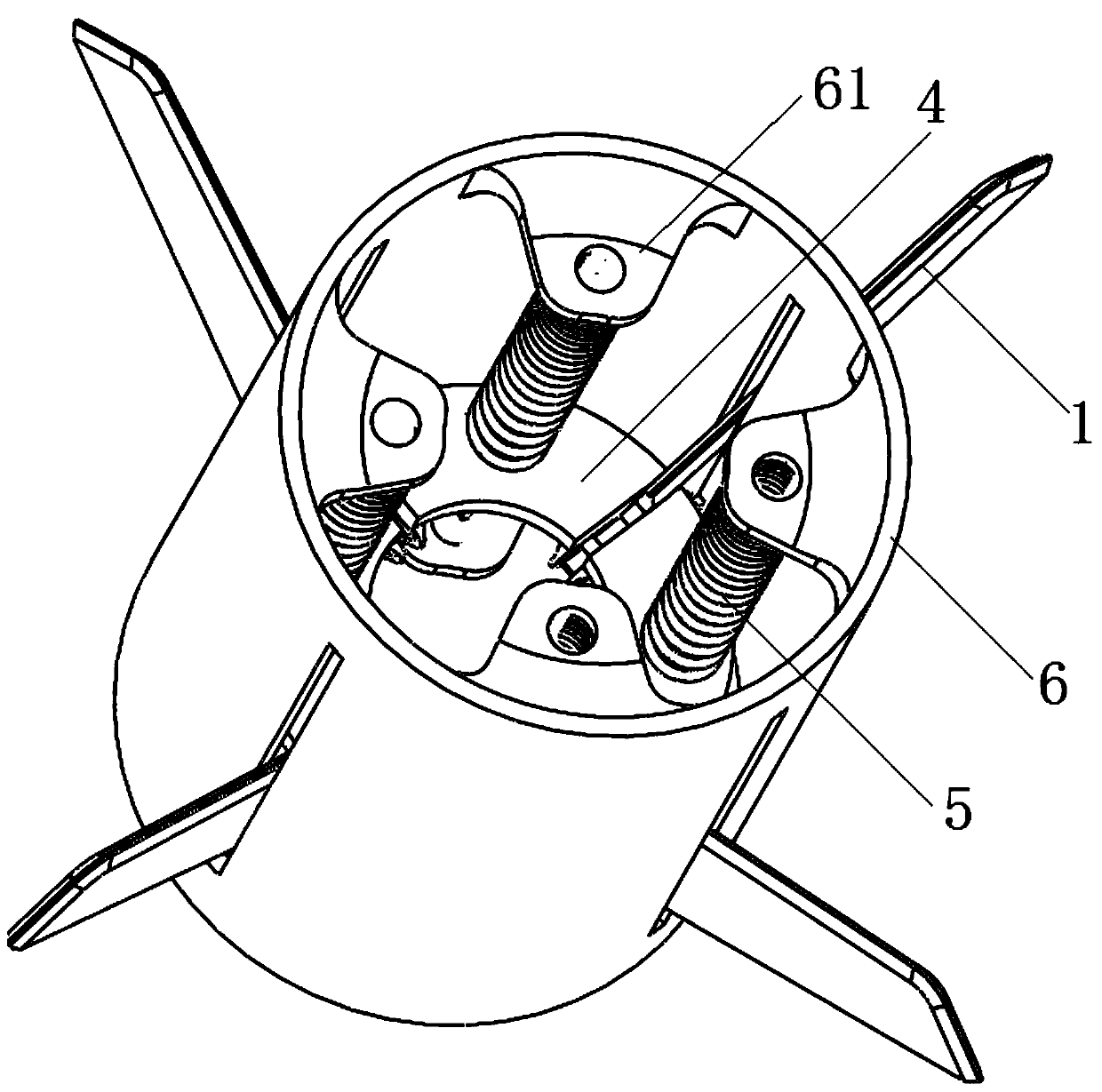 Foldable empennage spreading mechanism and spreading method