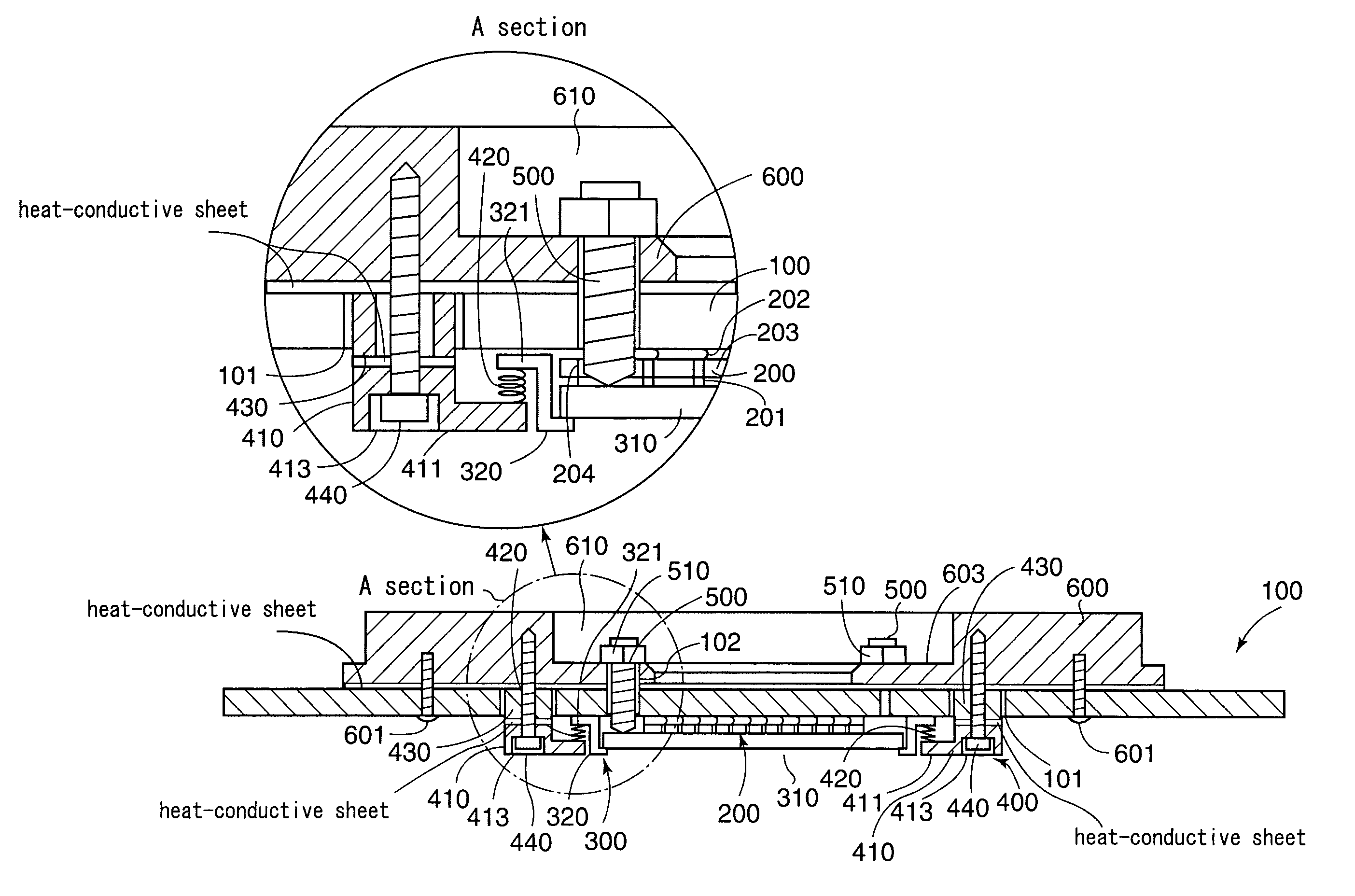 Probe card having a coil spring interposed between a support member and a contactor unit