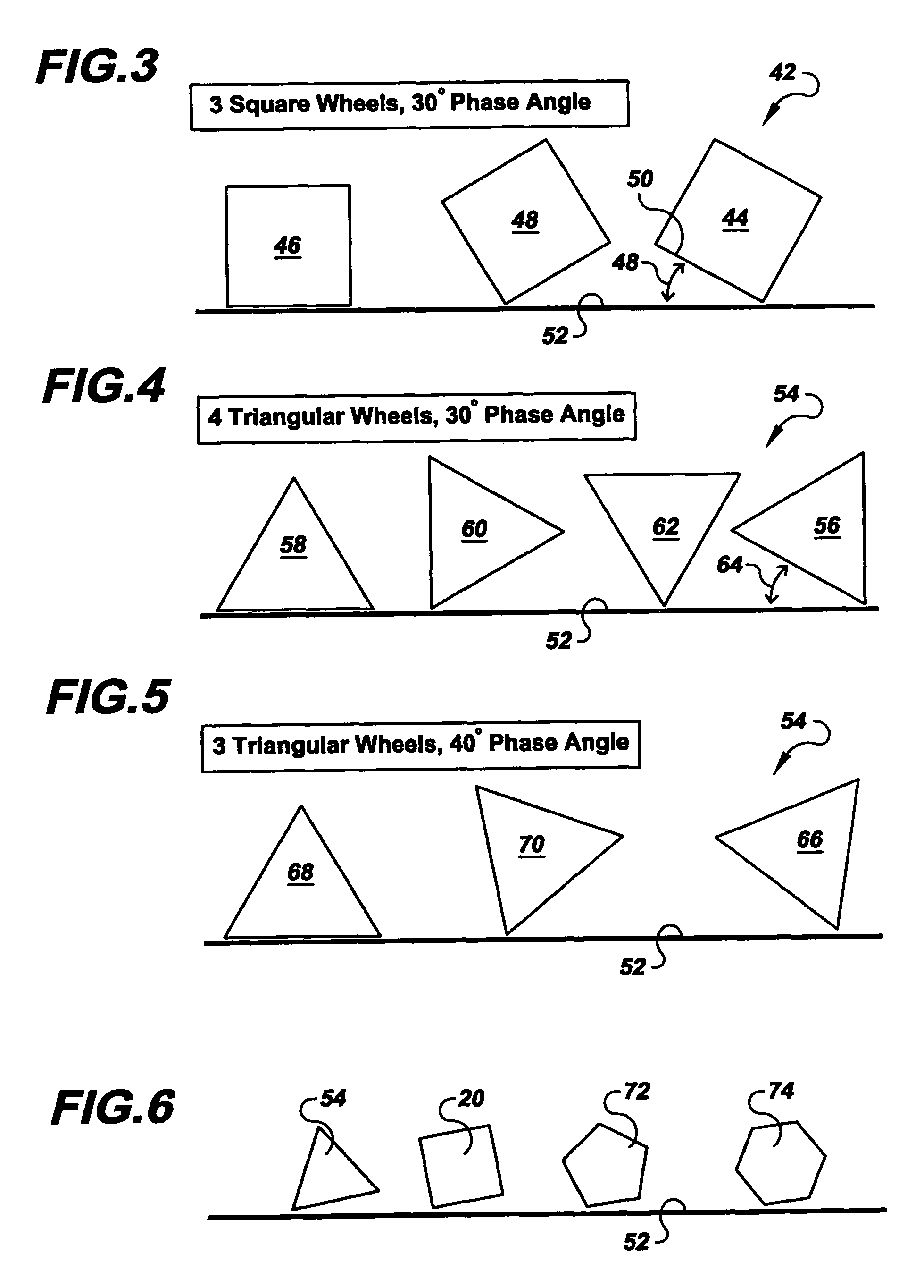 Vehicle having non-circular wheels propelled by a moving weight