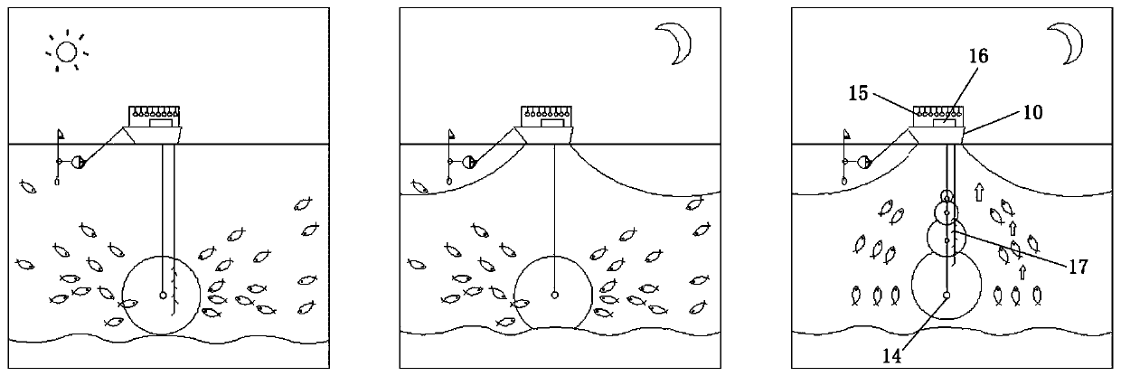 Squid fishing method using principle of phototaxis of marine organisms