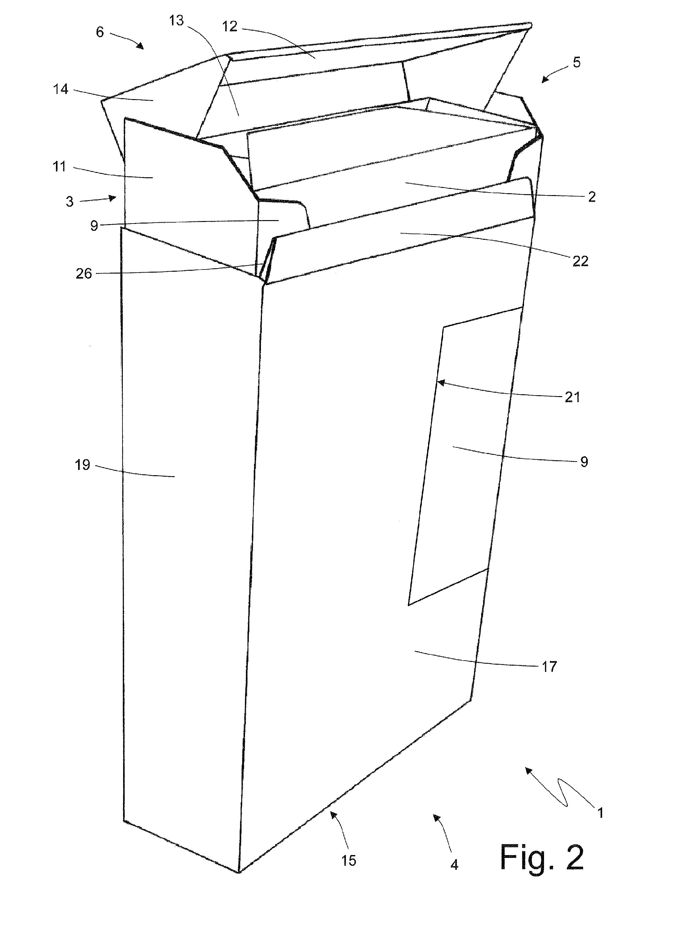 Packing machine and packing method for producing an inner container of a slide-open package of tobacco articles and with a hinged lid