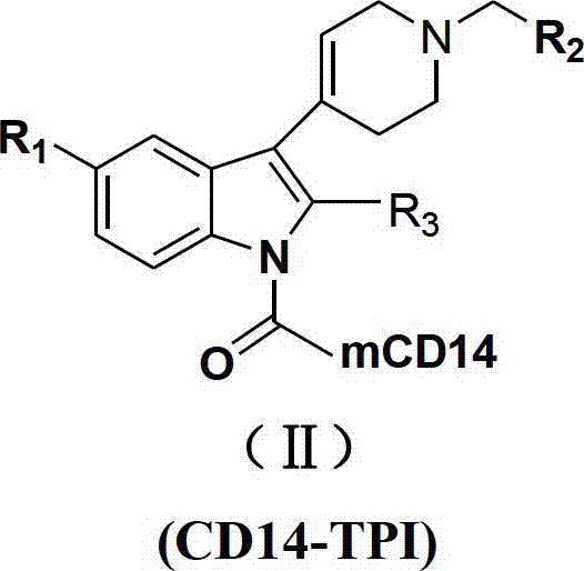 N-substituted-tetrahydropyridylindole-monoclonal antibody CD14 conjugates, and preparation method and application thereof