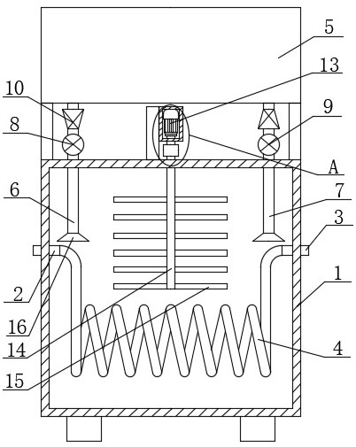 Chemical waste gas cooling, liquefying and absorbing device