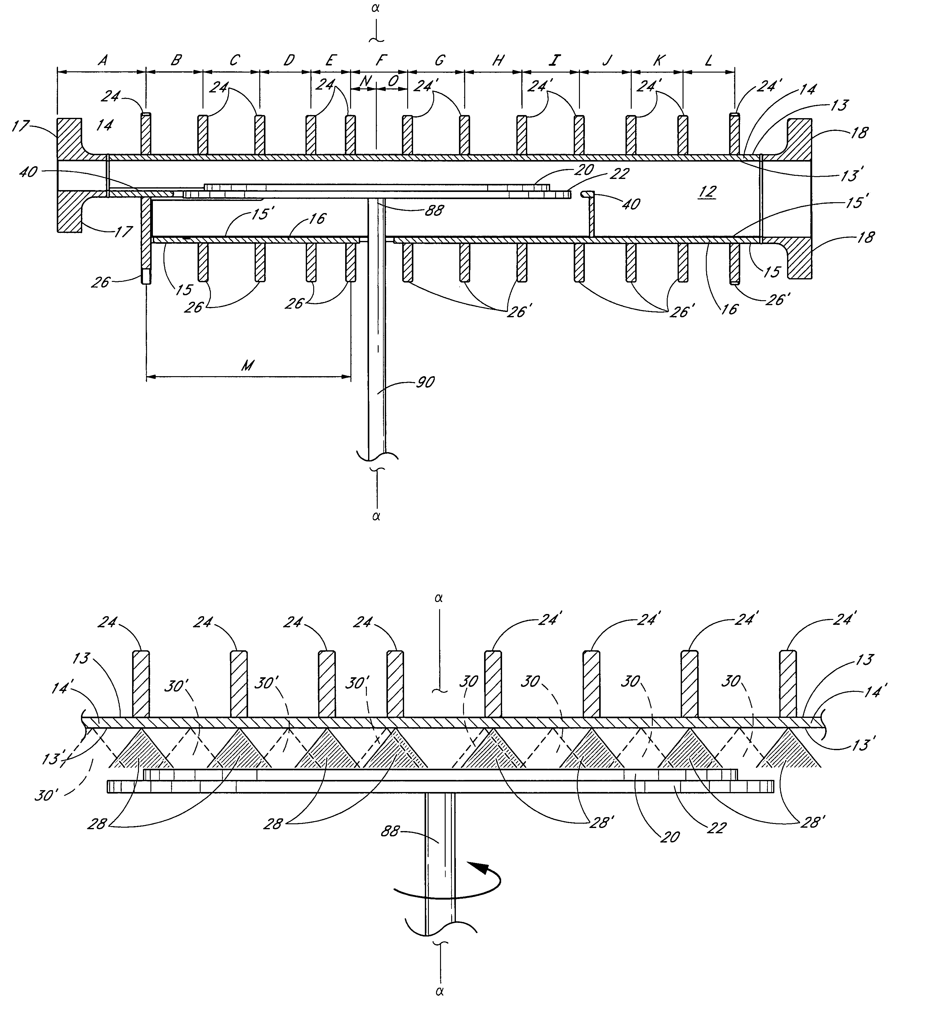 Staggered ribs on process chamber to reduce thermal effects