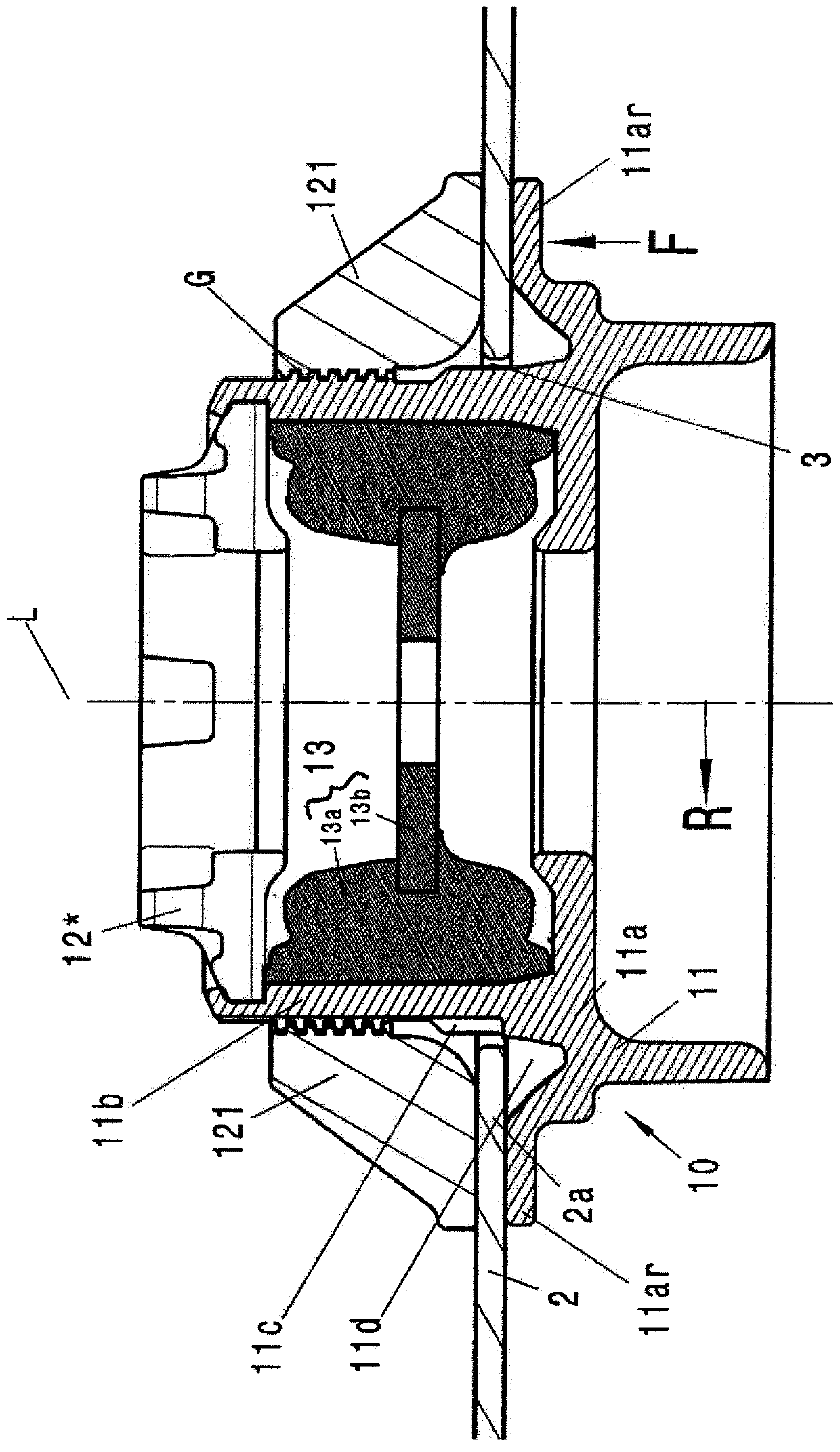 Support bearing of a vibration damper in a wheel suspension of a vehicle