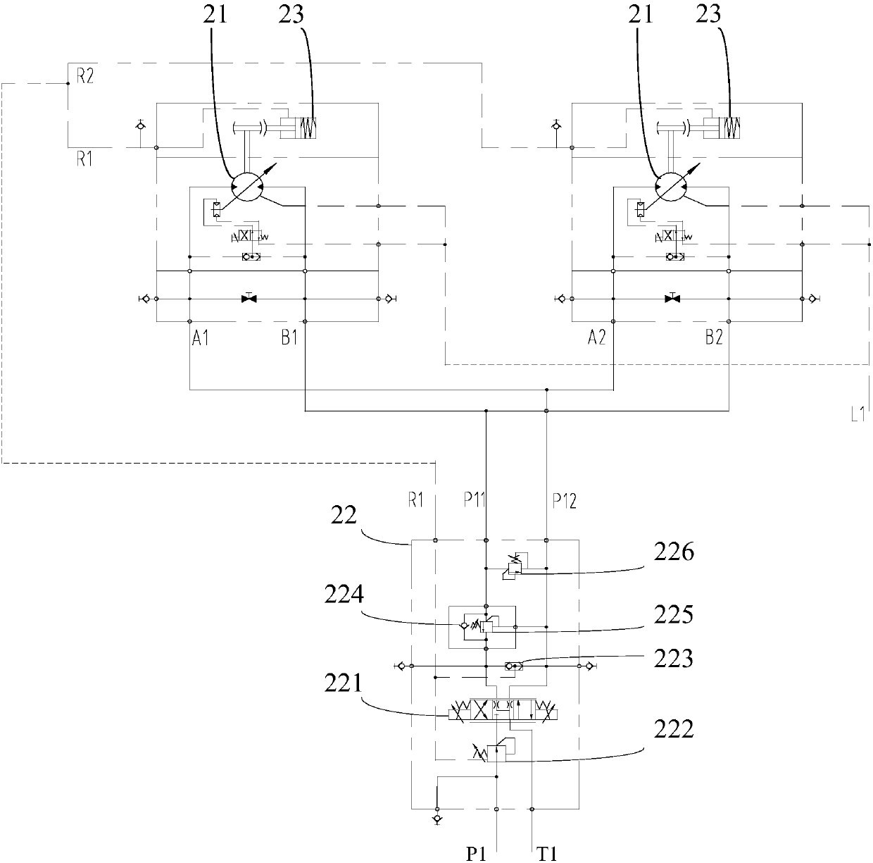 Hydraulic system of a crude oil export device