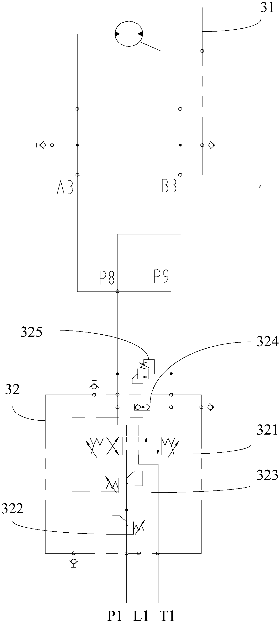 Hydraulic system of a crude oil export device