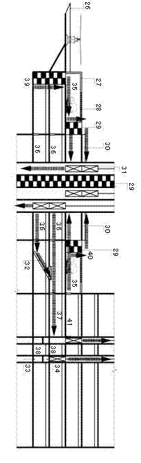 Outdoor platform evacuation system for vertical transportation trunk and branch conversion of high-rise building