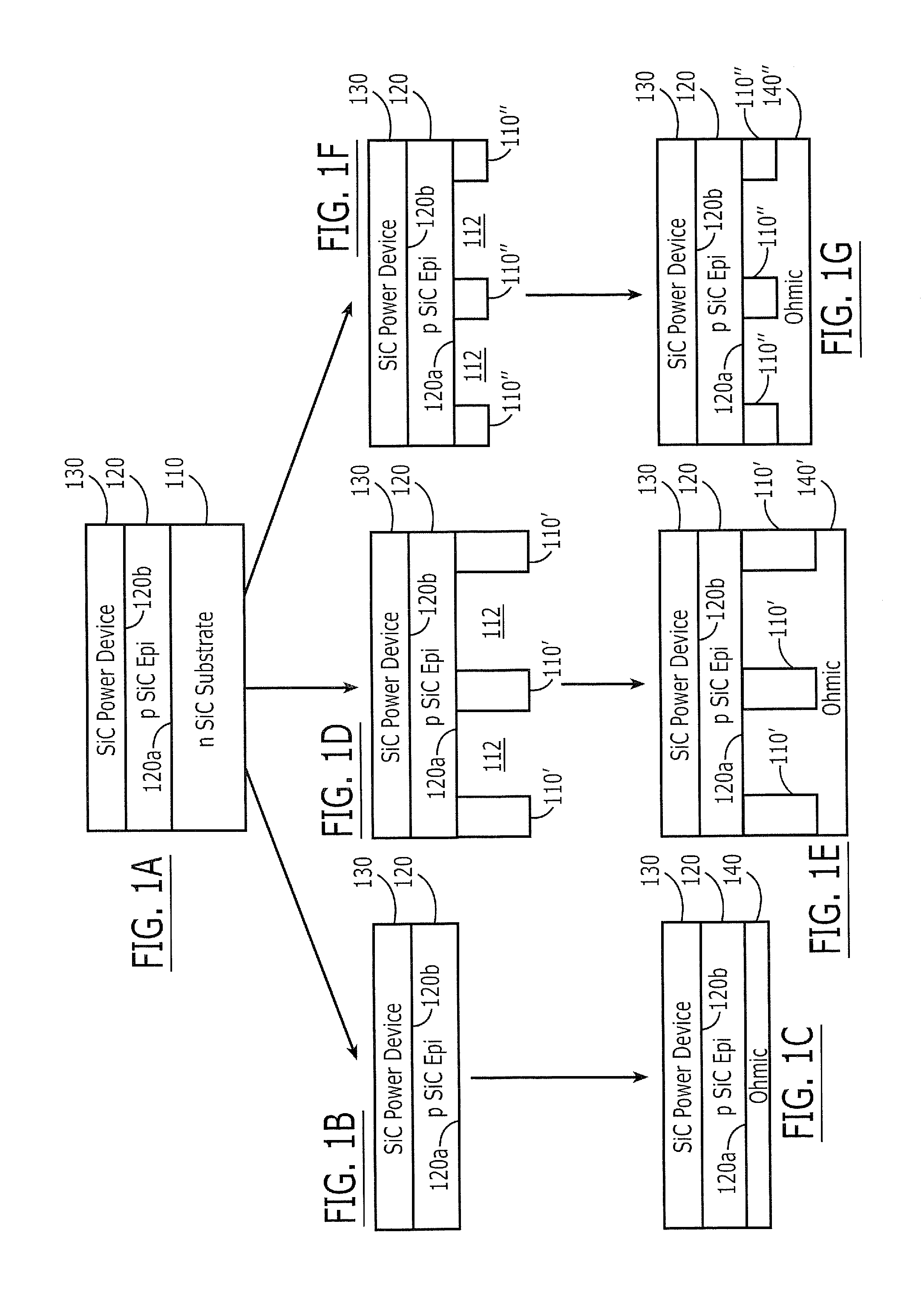 Methods of fabricating silicon carbide power devices by at least partially removing an n-type silicon carbide substrate, and silicon carbide power devices so fabricated