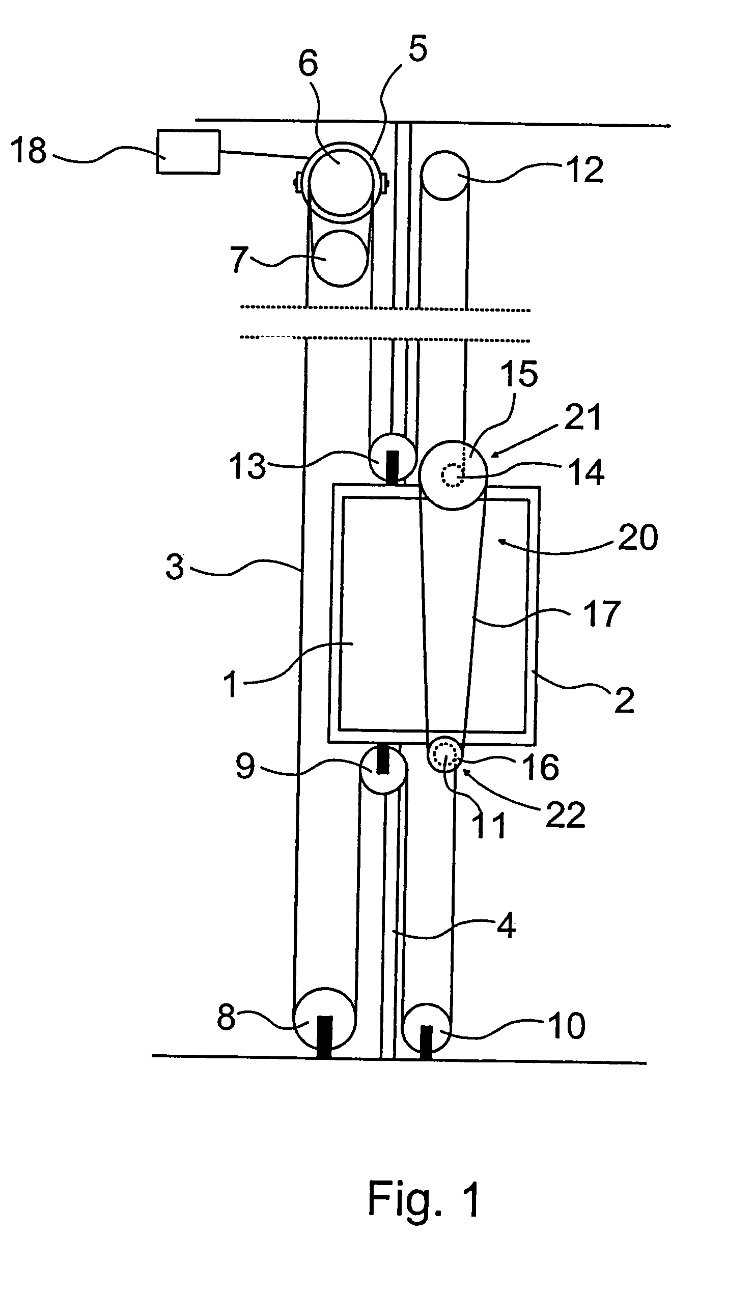 Arrangement for equalizing elevator rope force and elevator