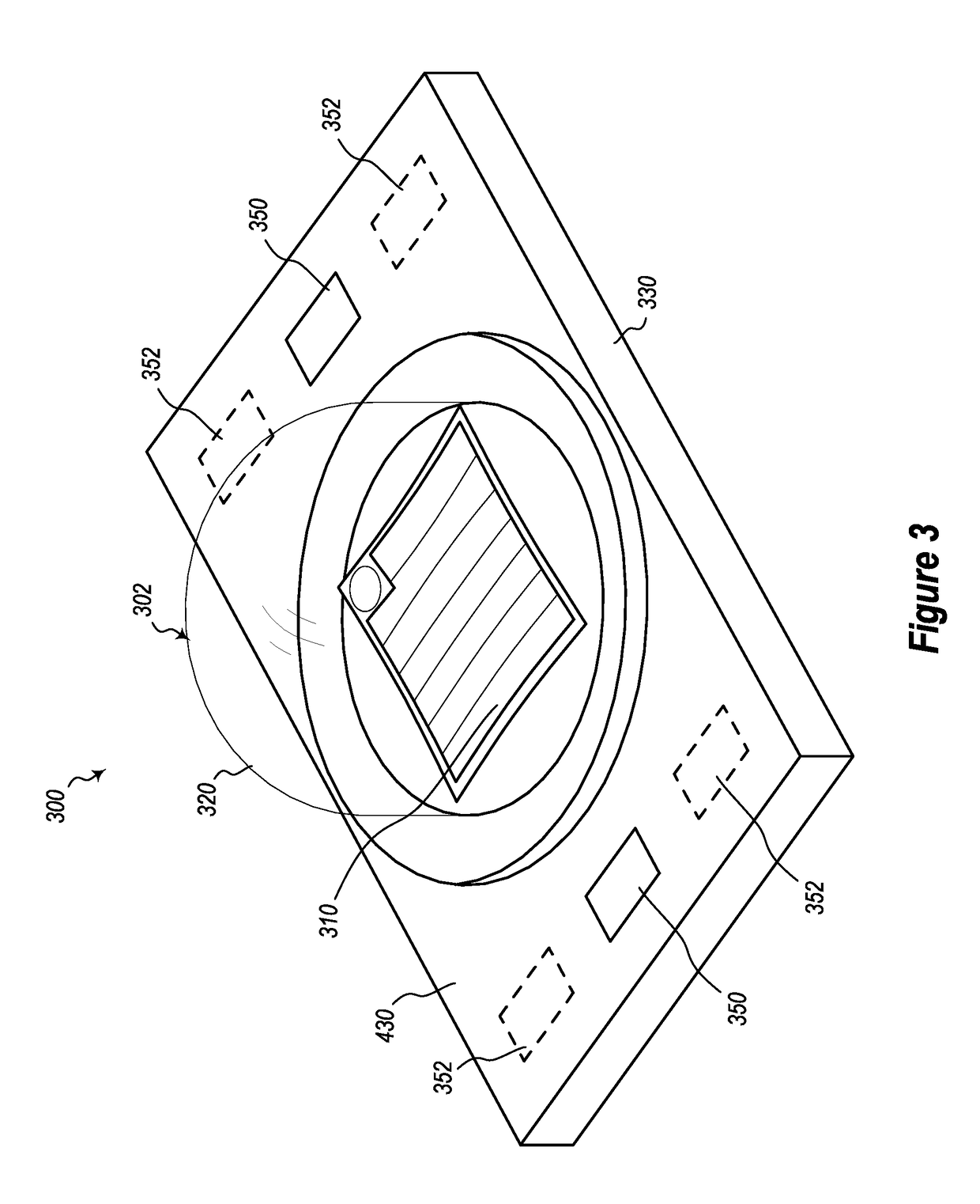 Active illumination source and PCB components having mountings for reduced z-height and improved thermal conductivity