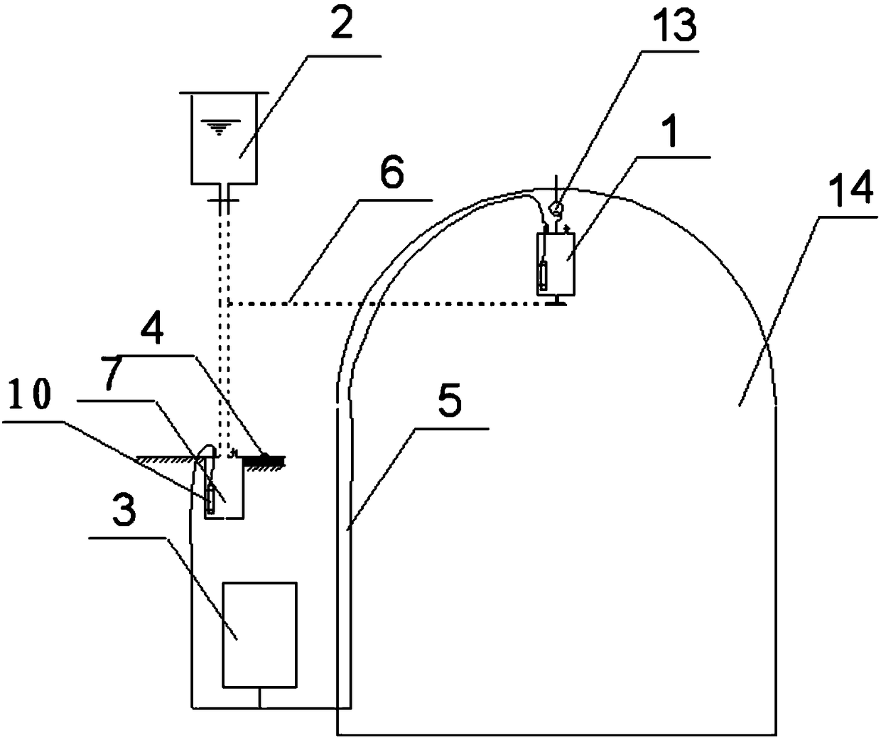 Tunnel vault settlement monitoring system device based on isostatic surface principle and measuring method