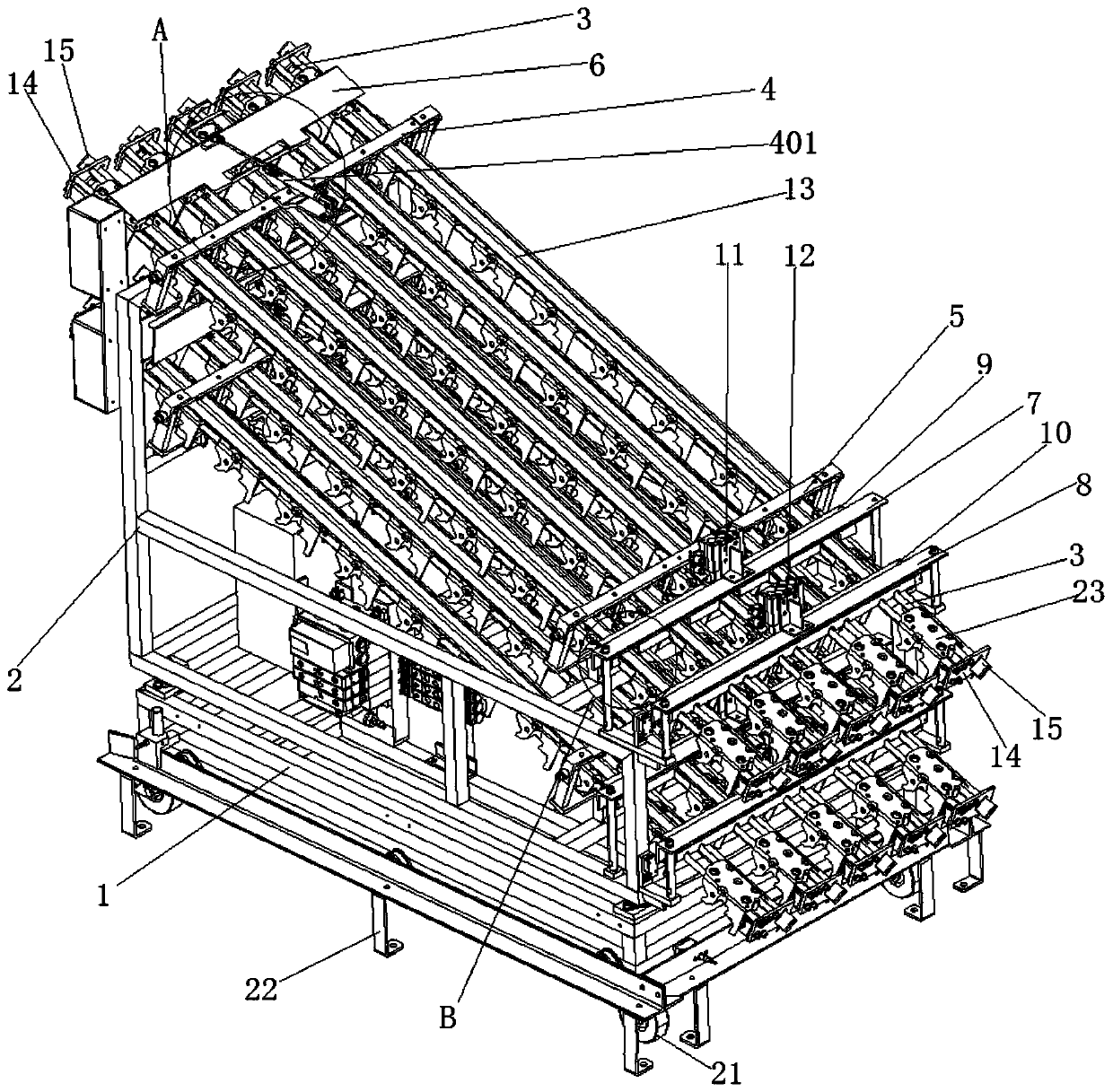 Automatic conveying material rack for small parts of automobile welding line