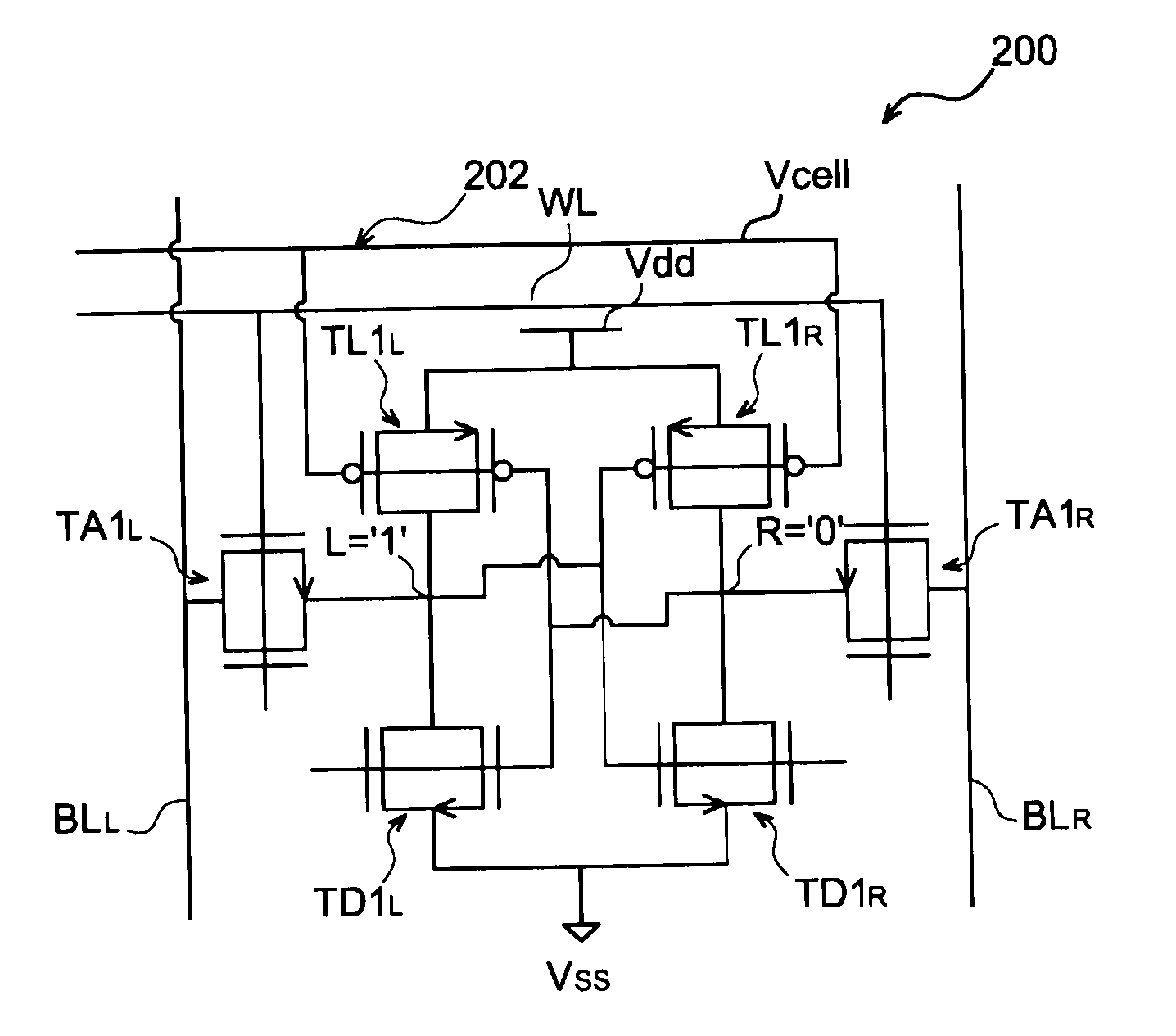 SRAM memory cell with double gate transistors provided with means to improve the write margin