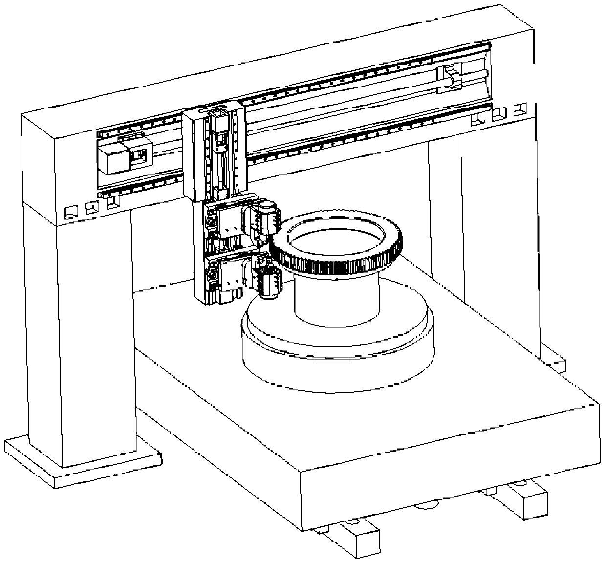 Composite efficient double-end-face chamfering machine of internal and external teeth of polar coordinates