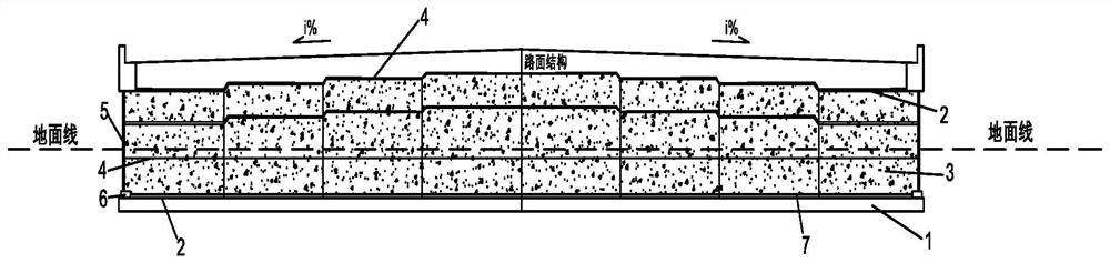 Shallow soft soil foundation foam light soil embankment structure and construction method