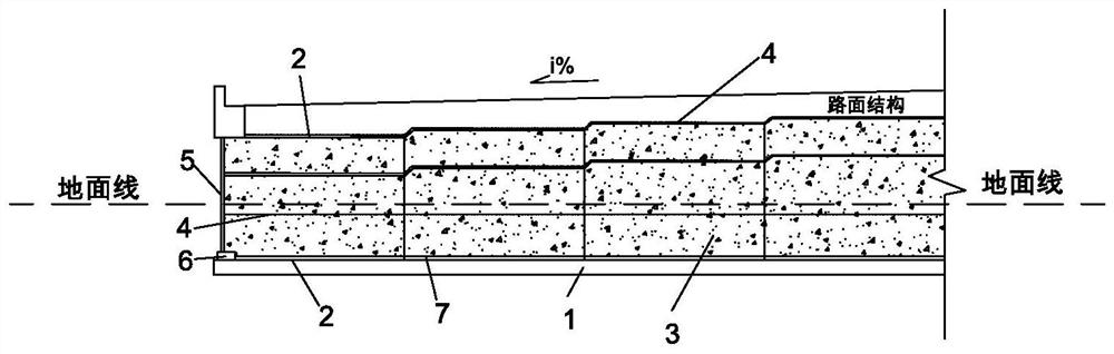 Shallow soft soil foundation foam light soil embankment structure and construction method