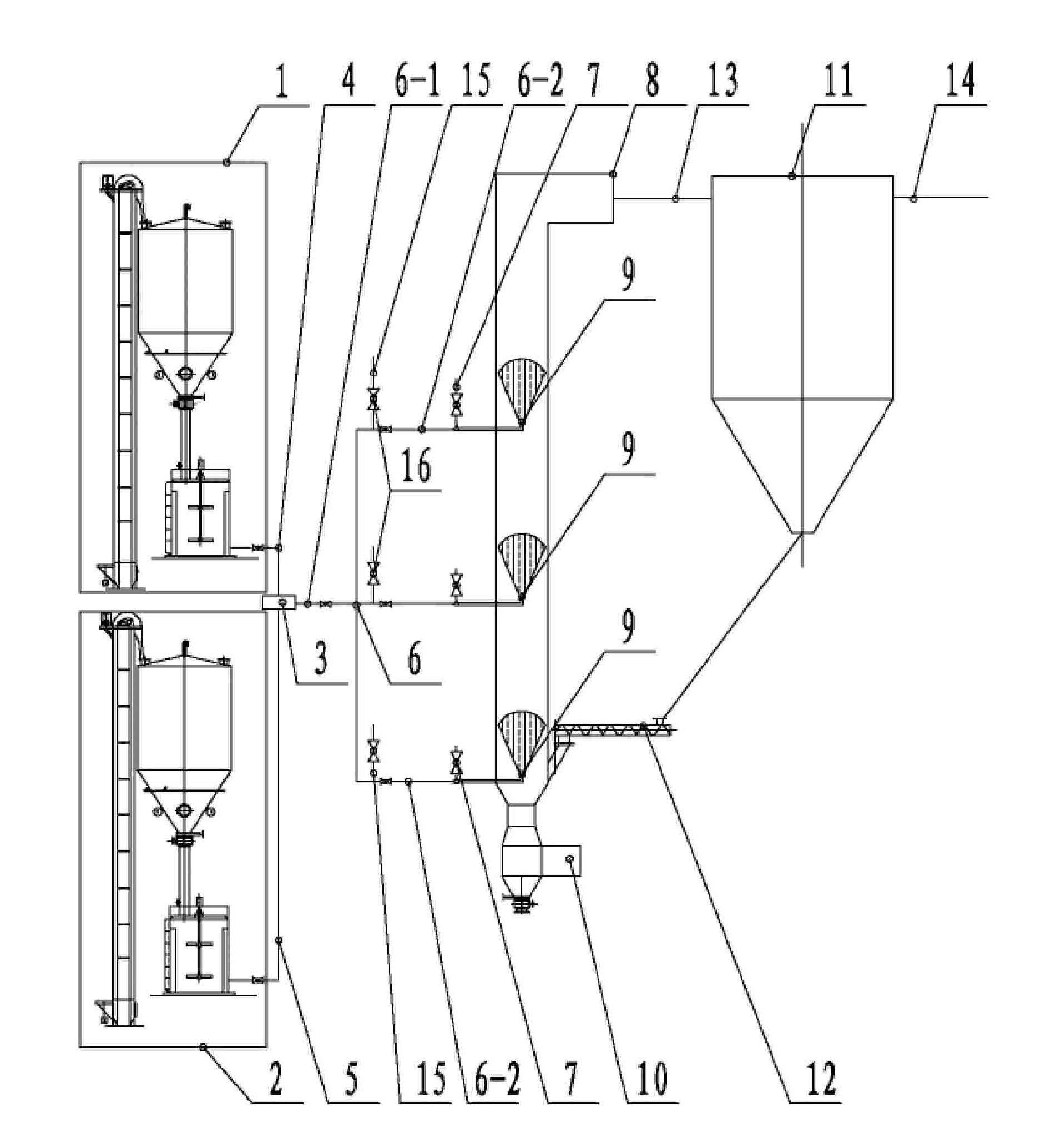 Double-alkaline semi-dry flue gas desulfurization device and technique thereof