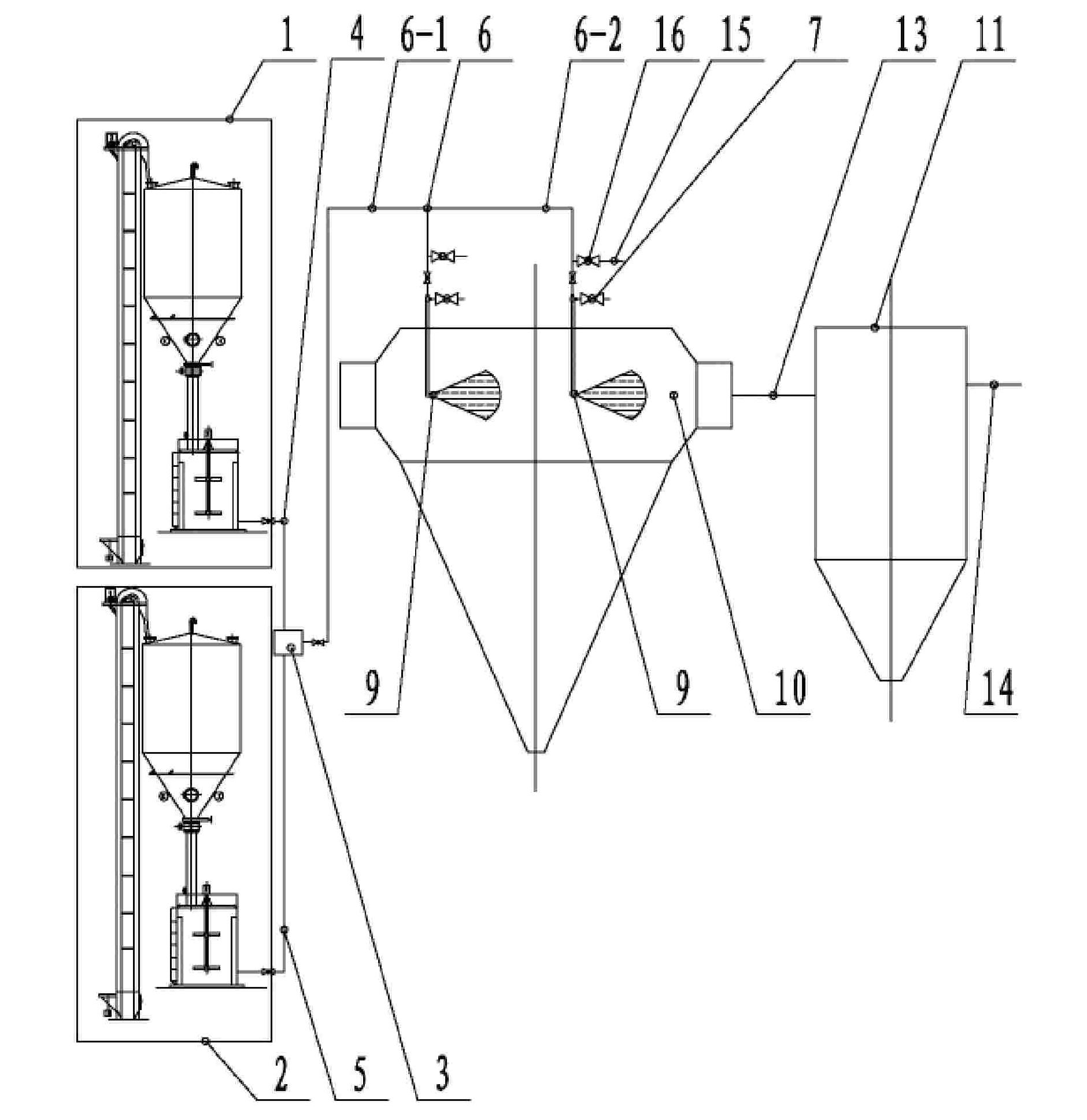 Double-alkaline semi-dry flue gas desulfurization device and technique thereof