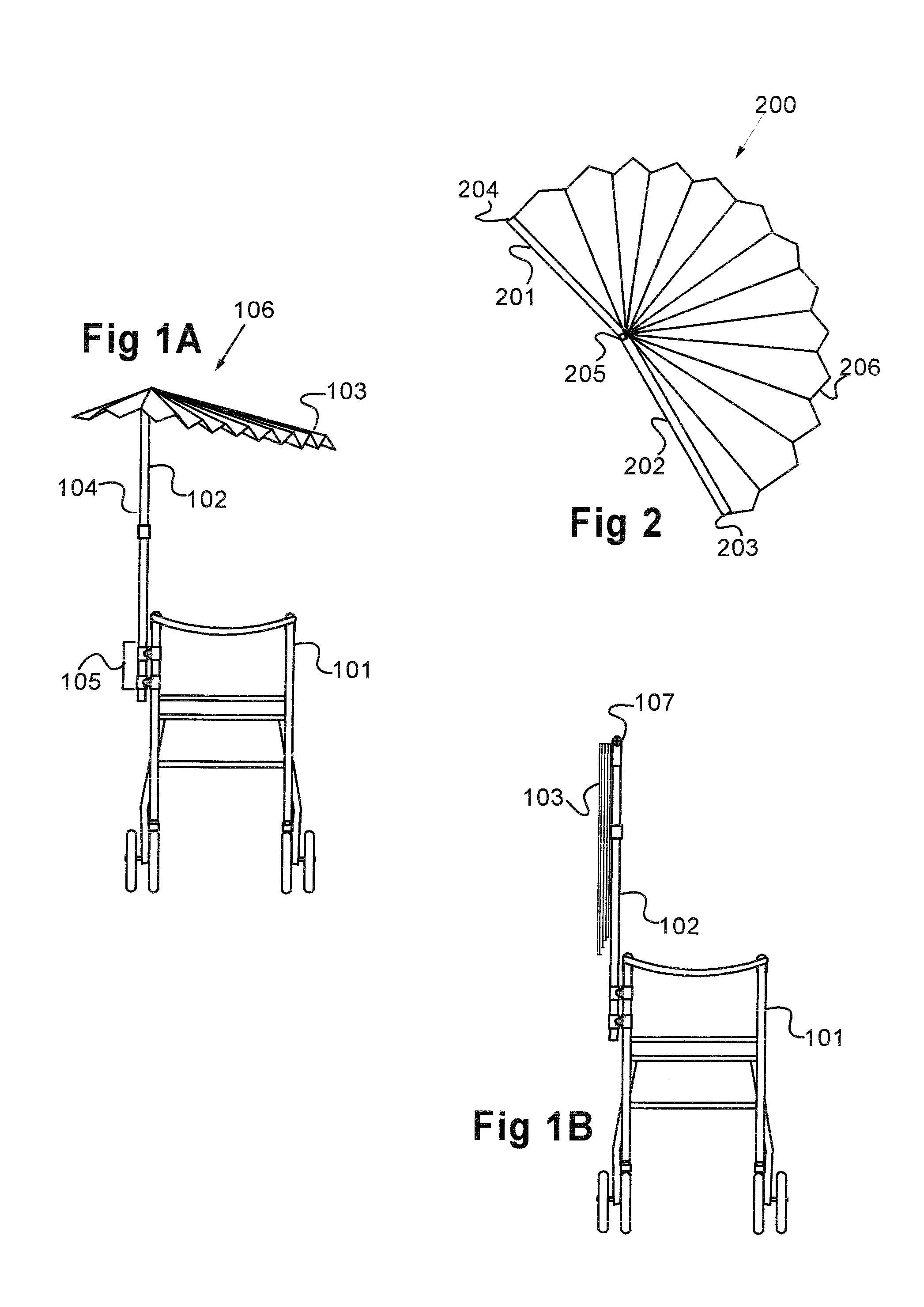 Reversibly attachable shade for mobility aids