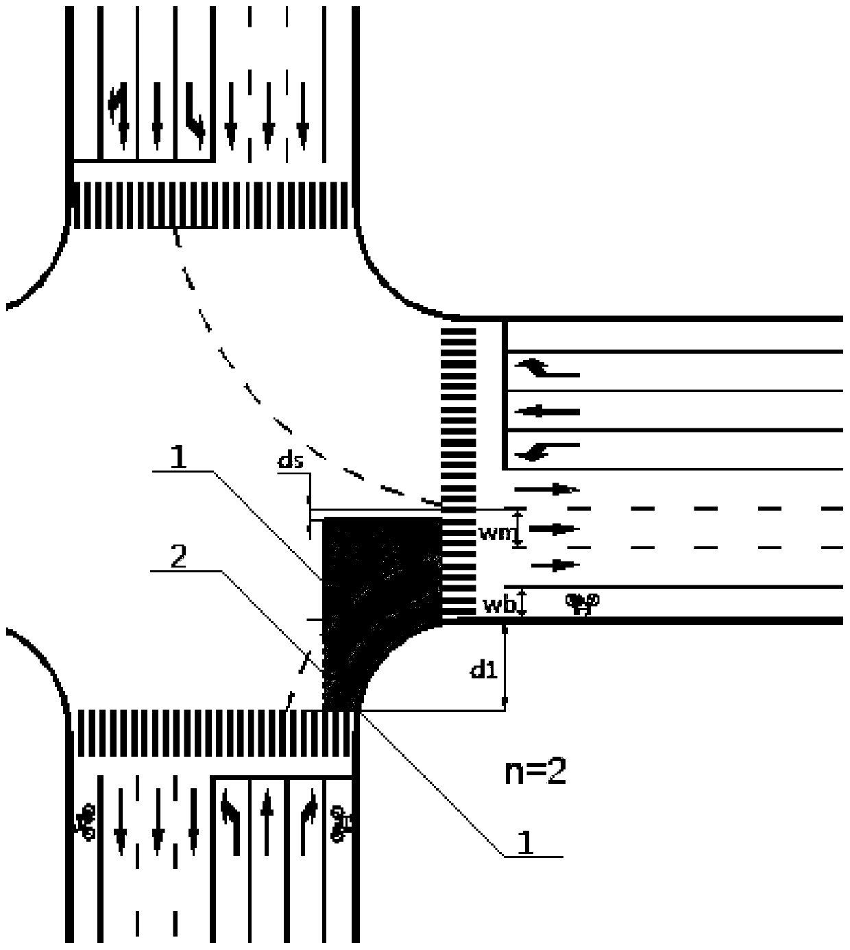 Method for designing color non-motor vehicle waiting area based on slow-running priority