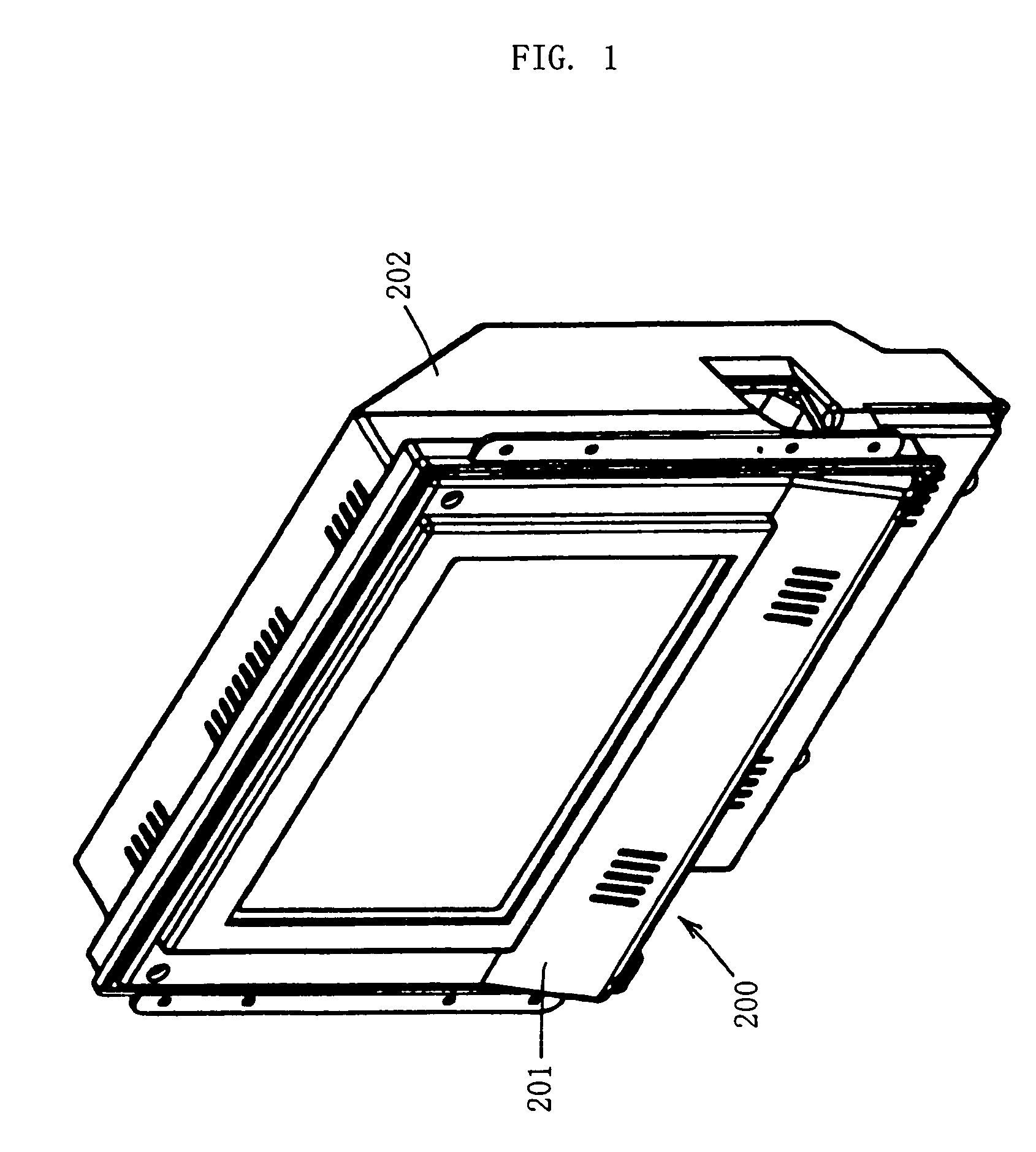 Housing for image display device having liquid crystal display panel and micro-patterned retarder bonded at specific location