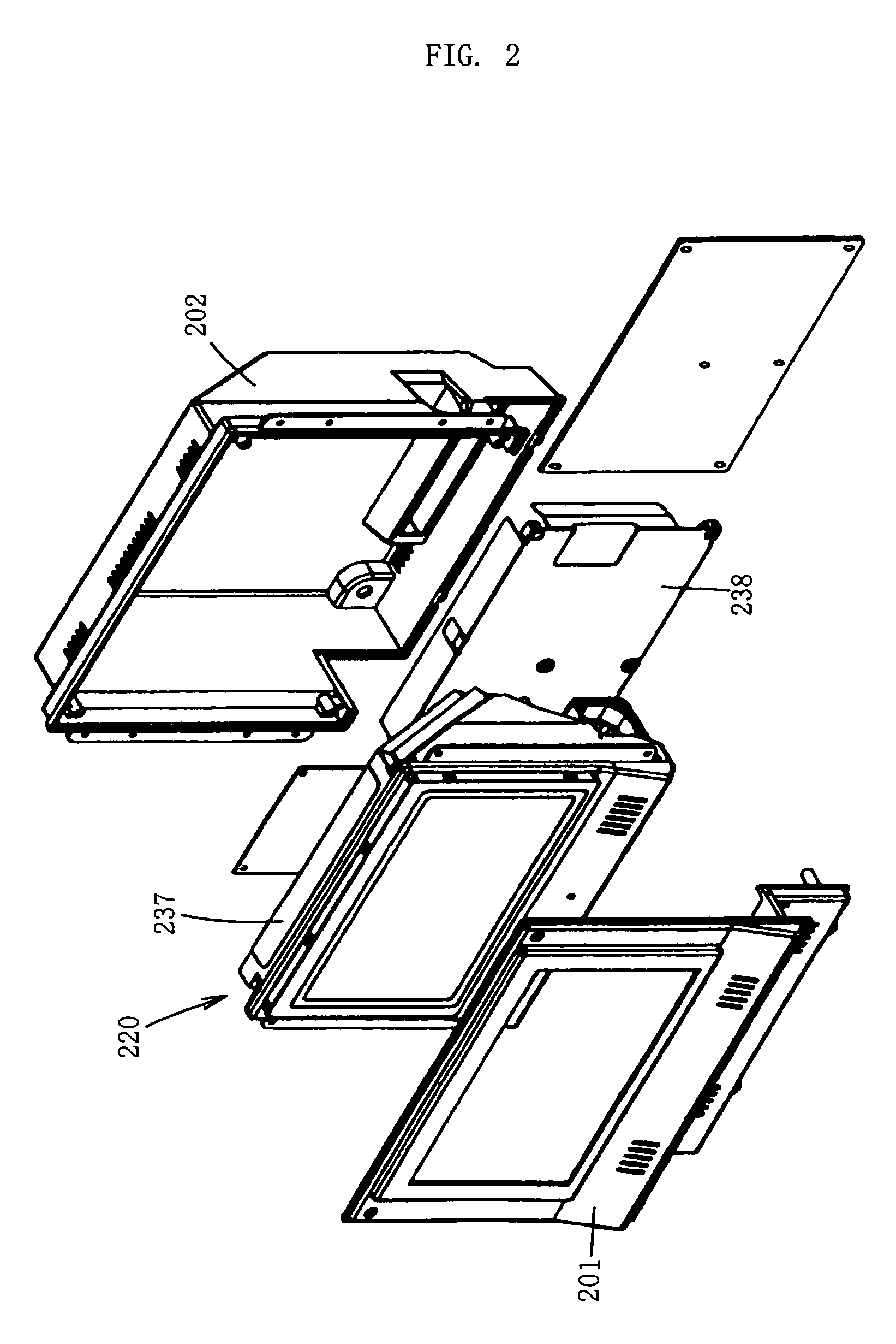 Housing for image display device having liquid crystal display panel and micro-patterned retarder bonded at specific location