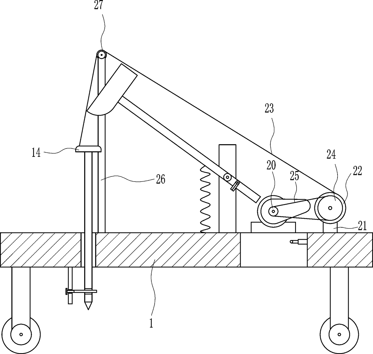 Swing type soil hardness researching device