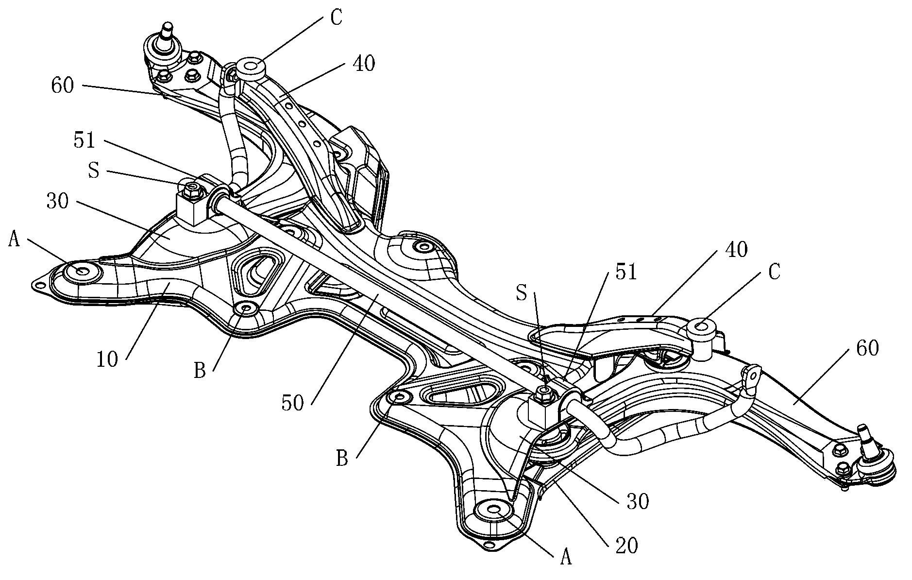 Automobile front auxiliary frame and corresponding automobile