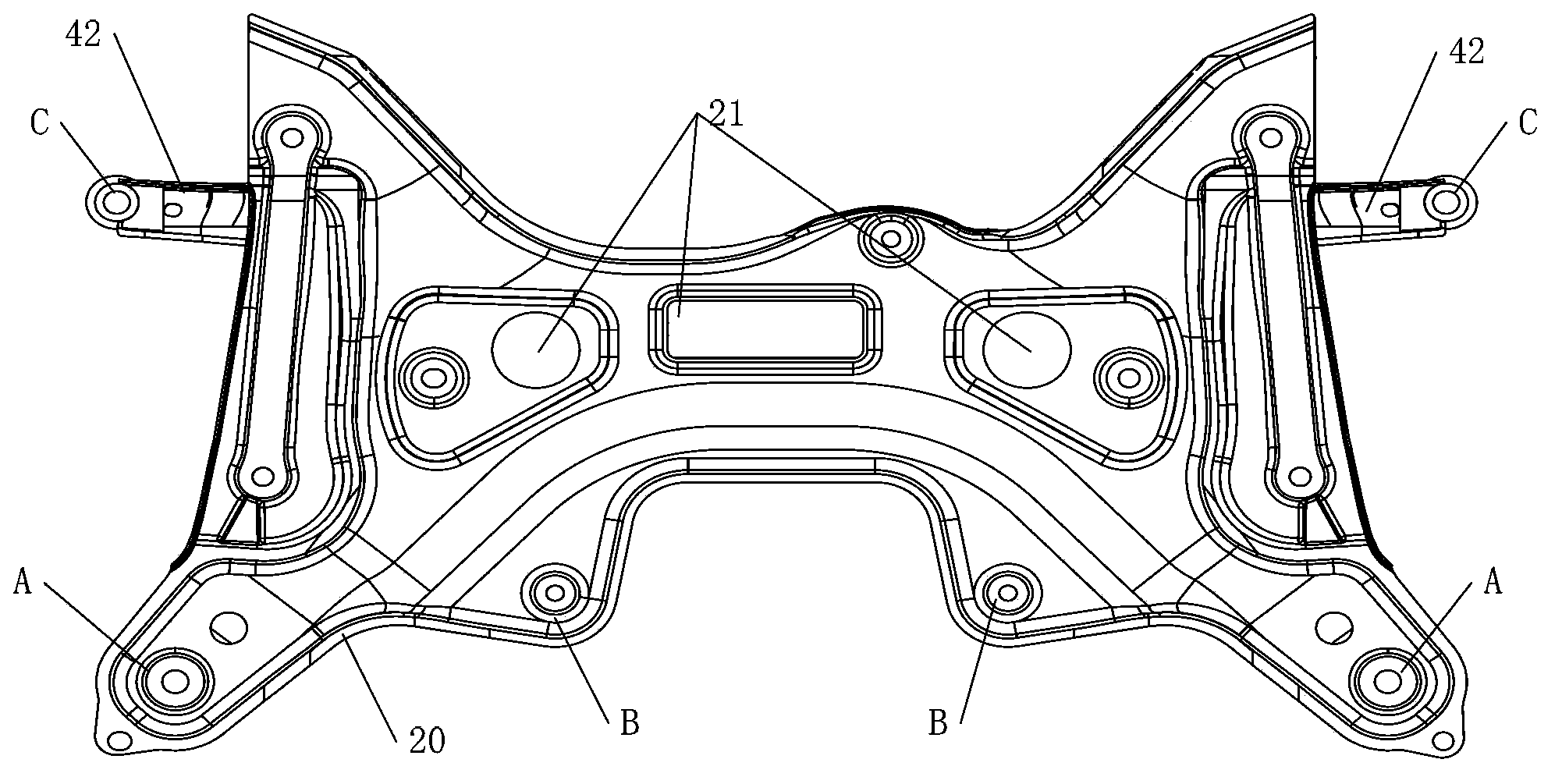 Automobile front auxiliary frame and corresponding automobile