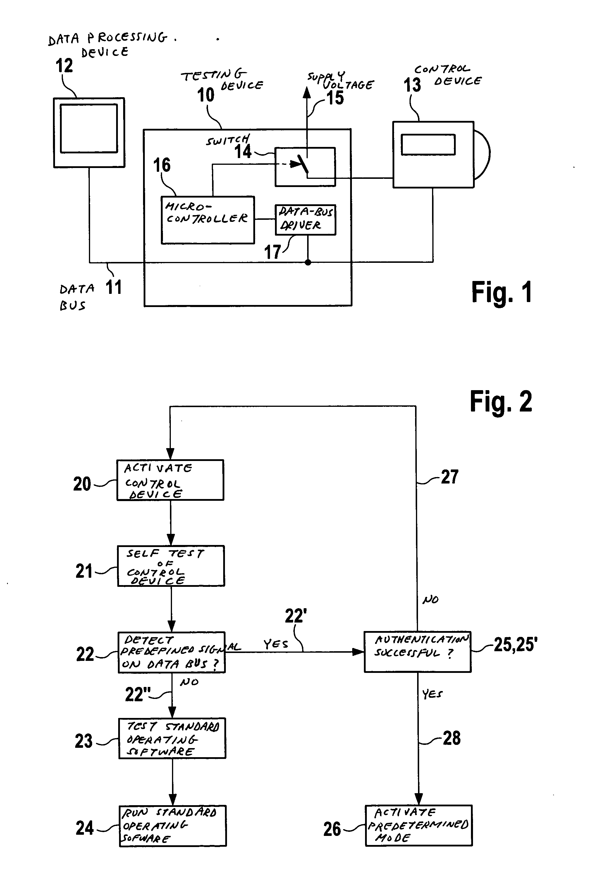 Method and device for changing over a first mode of a control device to a second mode, via a data bus